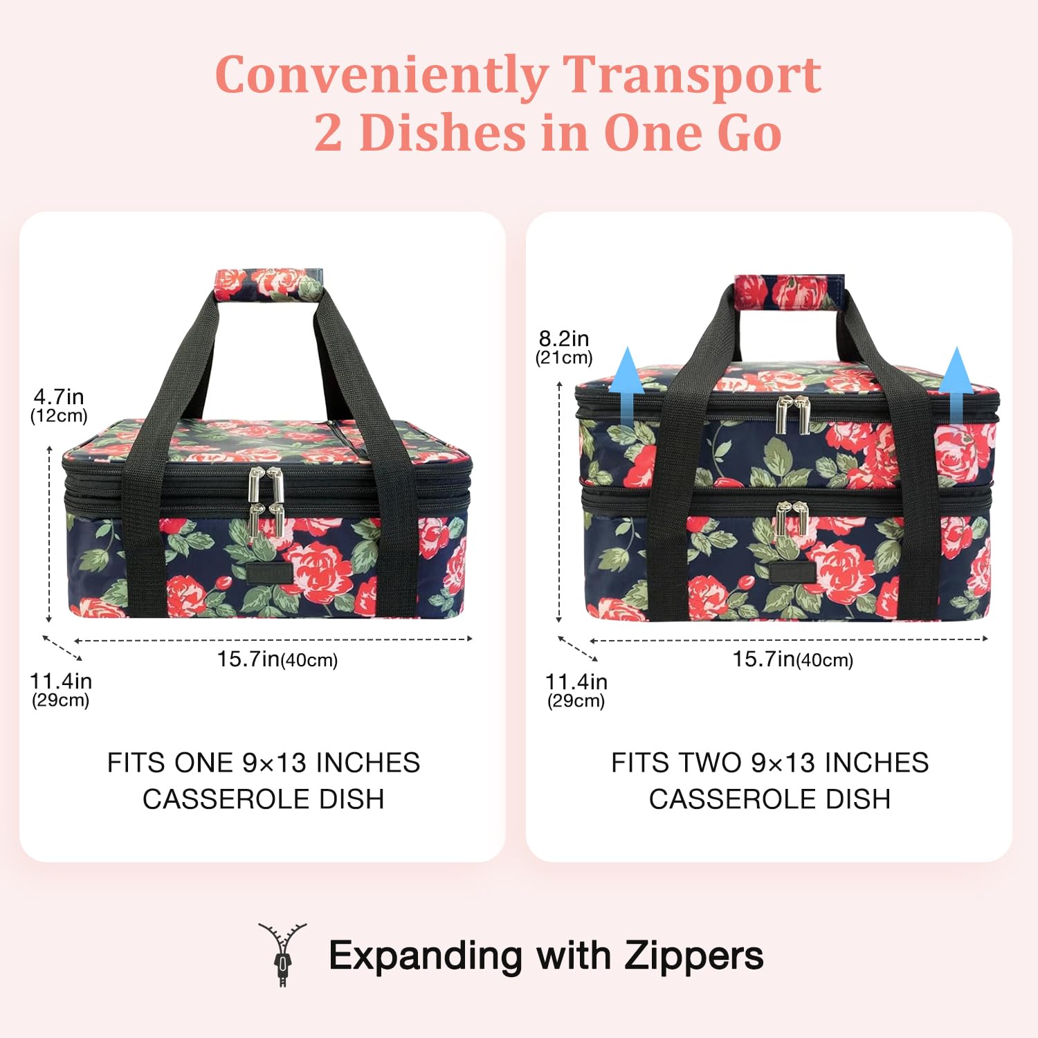 Bolsa de transporte expandible para cacerola, bolsa de alimentos de dos pisos, aislada, para alimentos fríos o calientes, bolsa para lasaña para picnics, playas, viajes o regalos
