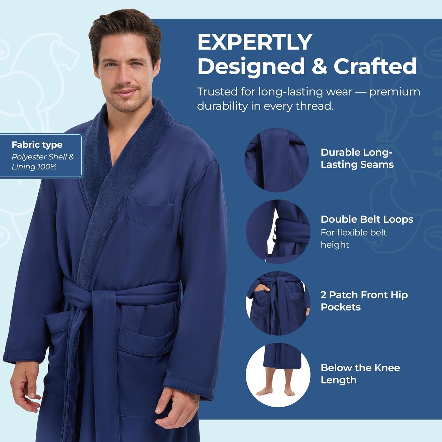 MONARCH Unisex Plush Lined Microfiber Bath Robe - Soft Shell with Polyester Lining, Resort-Grade Hotel & Spa Robe with Pocket