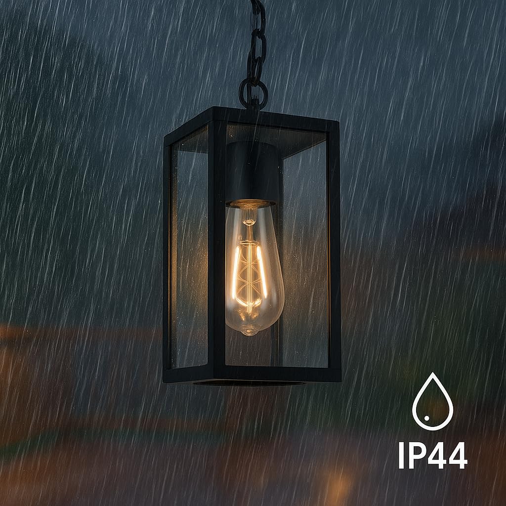 M Ledme - Plafoniera LED da esterno serie Ducte, attacco E27, impermeabile IP44, finitura nera. Ideale per giardini, terrazze, ingressi e portici (lampadina non inclusa)