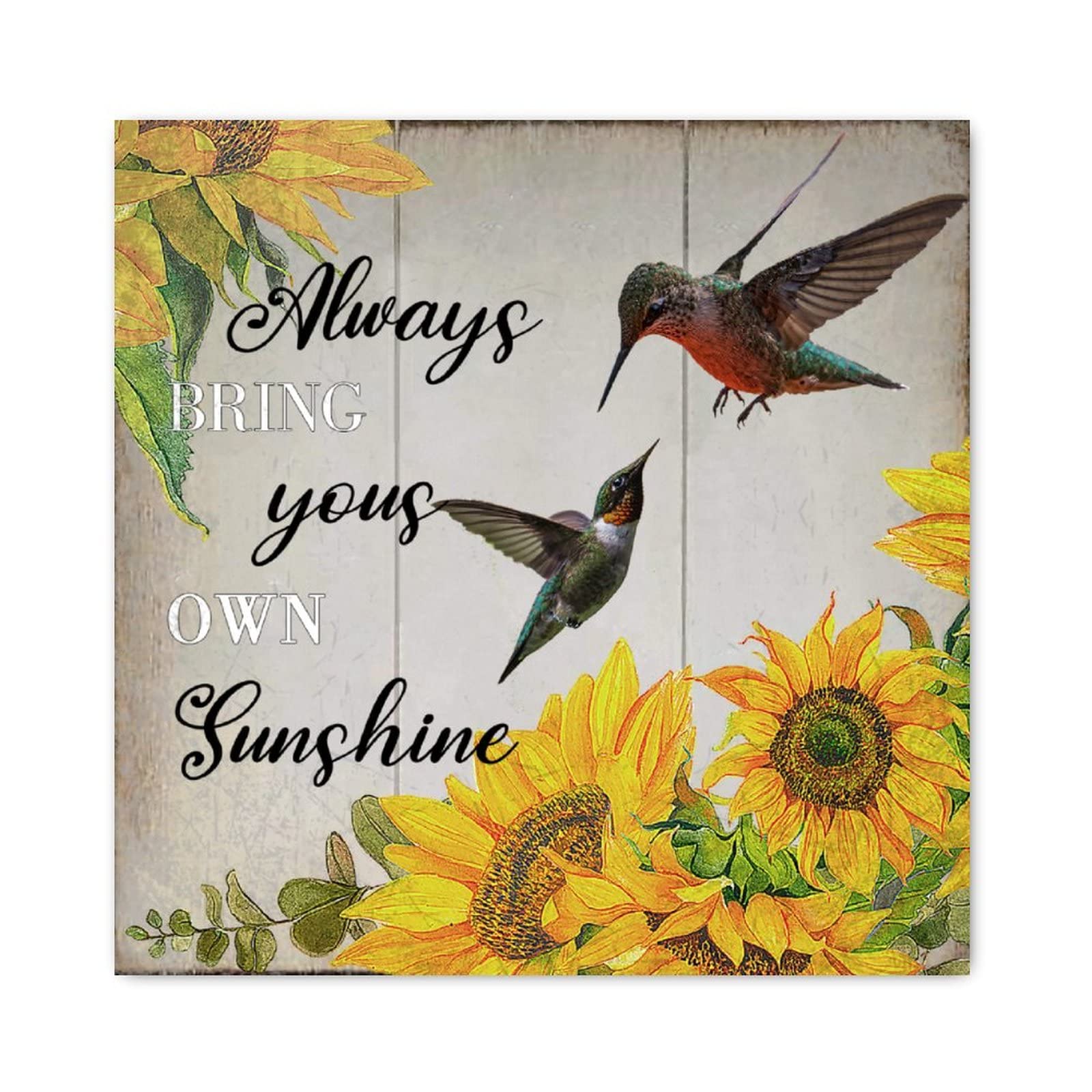 Decoration murale salon plaque bois jaune tournesol pour mur vide