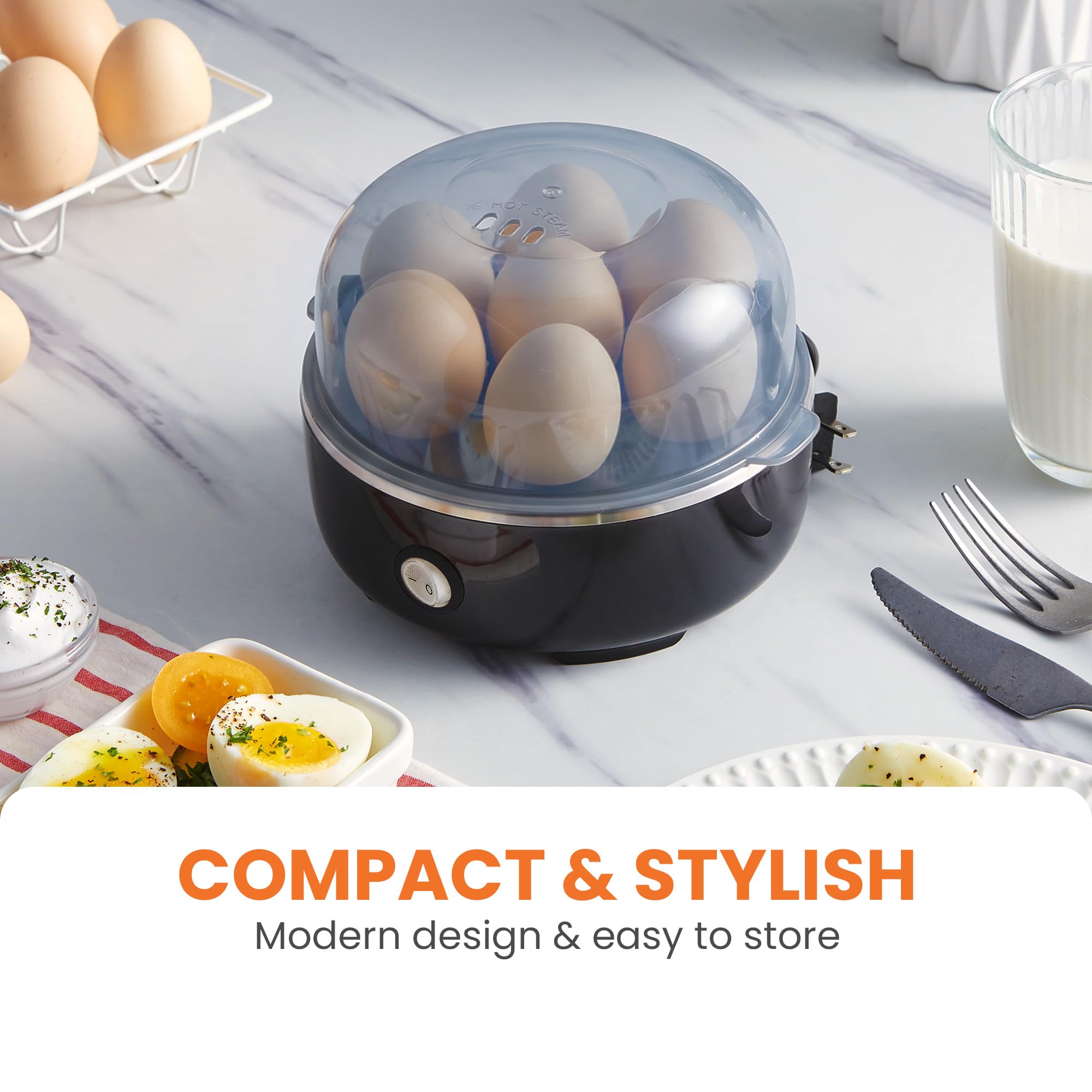 Elite Gourmet EGC115B - Cocina de huevos eléctrica de 7 huevos, suave, mediano, duro con apagado automático, taza de medición incluida, sin BPA, negro clásico