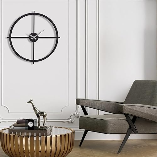 Miniatura 170 de Reloj de pared de metal de 20 pulgadas, redondo, silencioso, moderno, analógico, grande, funciona con pilas, reloj de pared para sala de estar, Negro