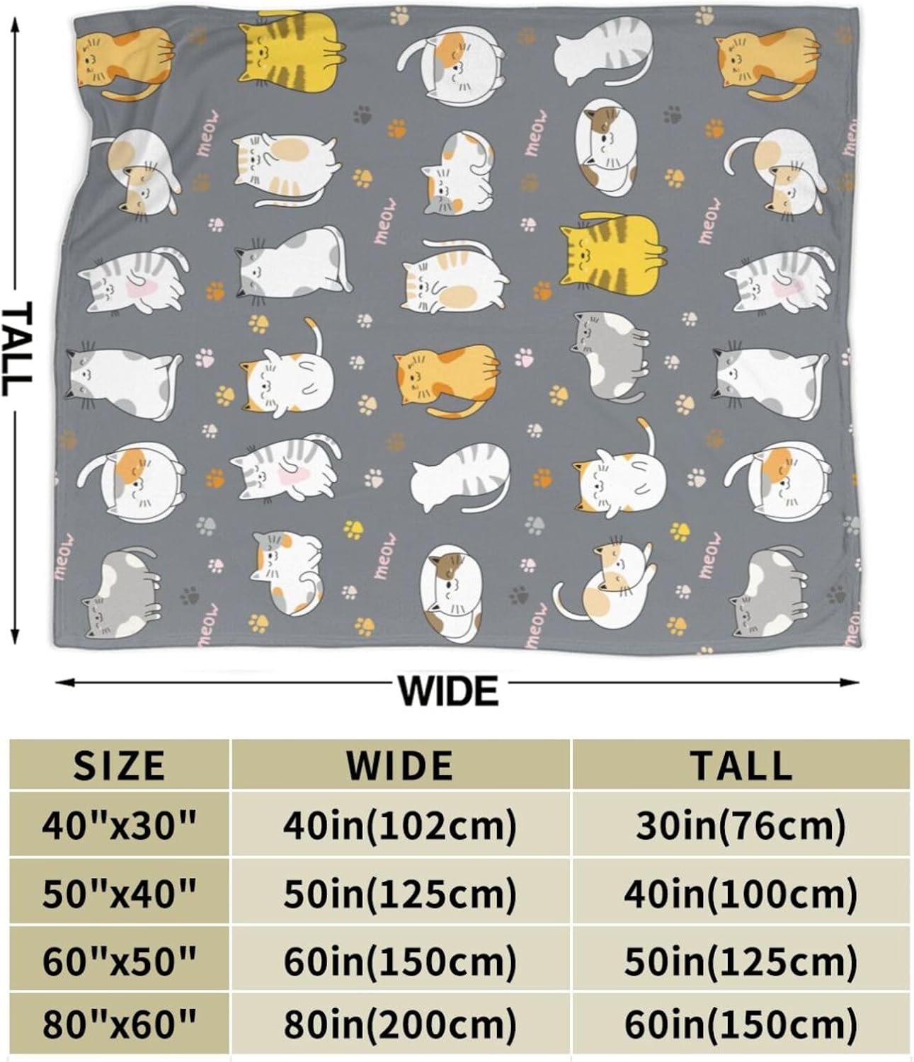 Cat Pattern Throw Blanket Gifts for Men Women Boy Girl Kid Soft Warm Flannel Fleece Blankets for Bed, Sofa, Couch, Travel, Camping 60x50 Inches - Image 4