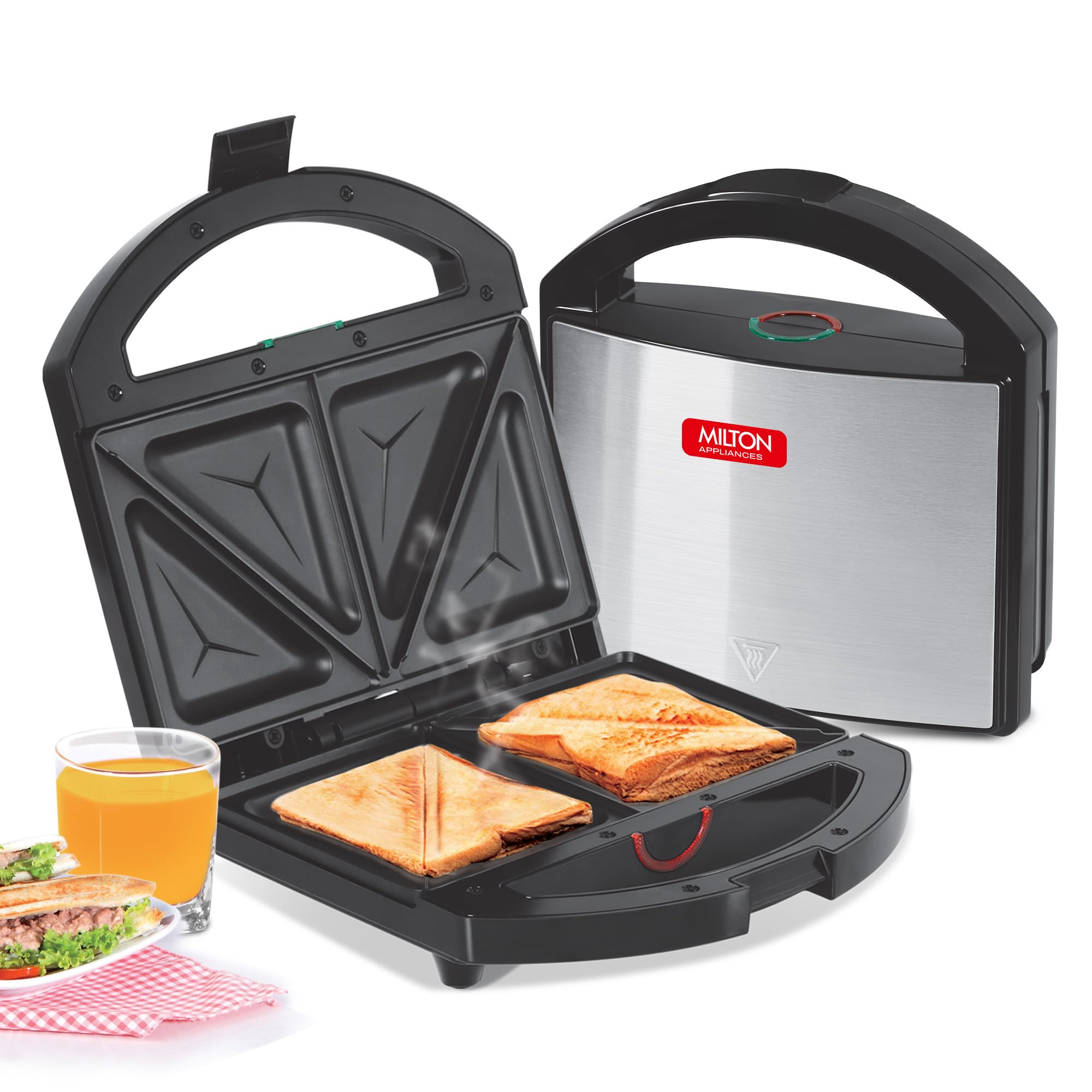 Milton Sandwich Maker HSM033, Sandwich Griller and Toaster, 750 Watt Sandwich Maker Electric Griller for Home, Non Stick Coated Dual Grill Sandwich Plates for Sandwiches, 2 Year Warranty, Silver