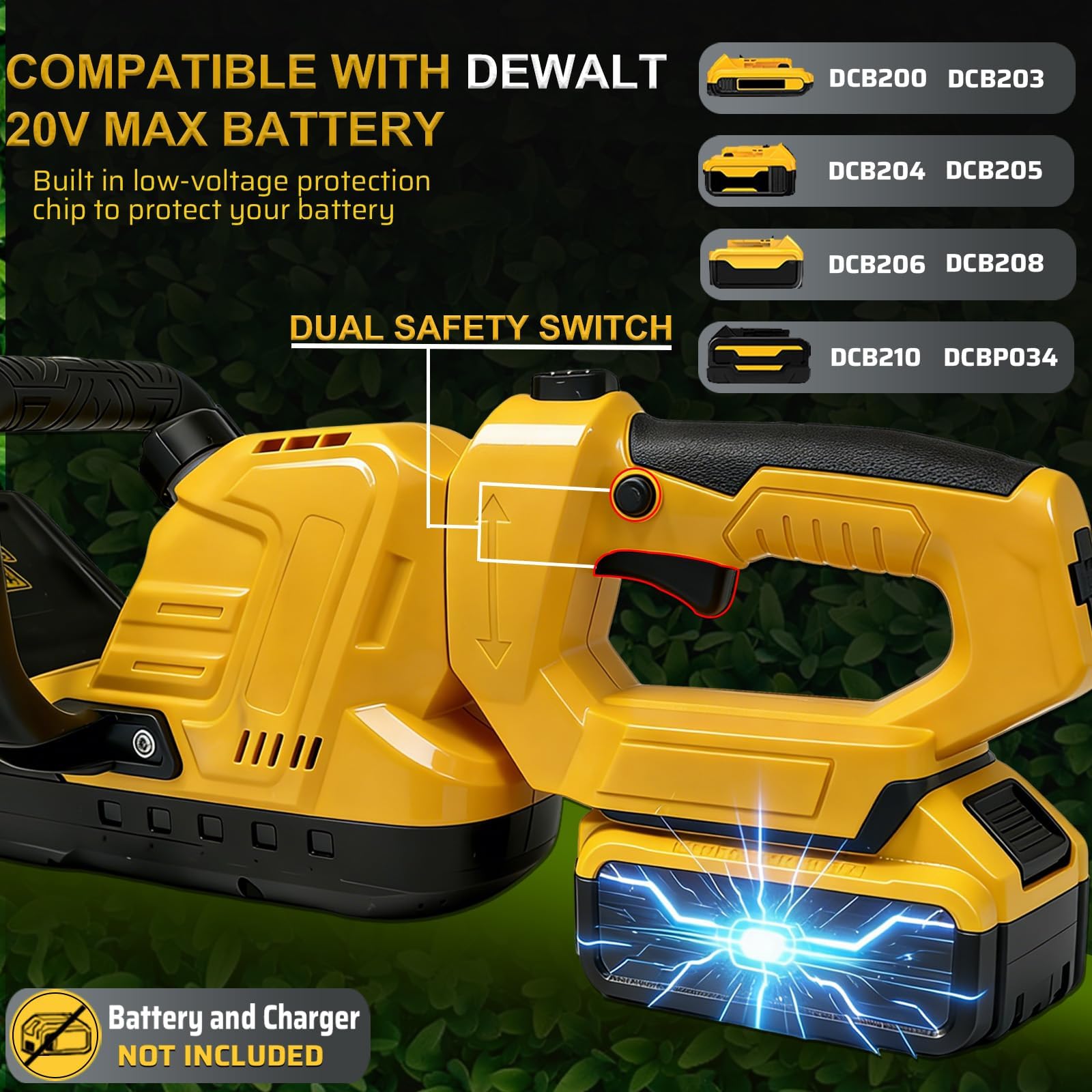 Recortadora de setos inalámbrica compatible con batería DEWALT de 20 V máx