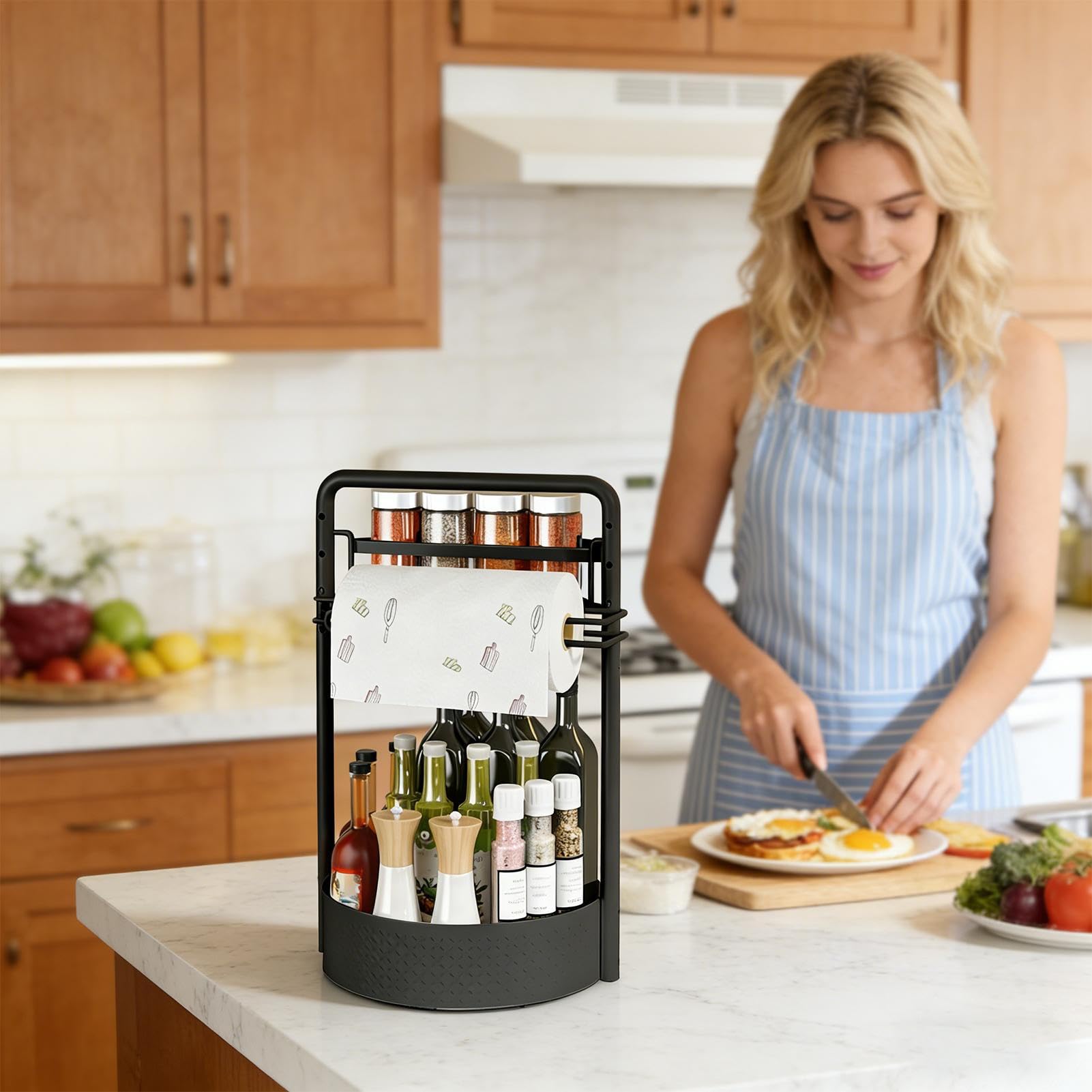 Generico Licuadora de condimentos – 11,02 x 9,84 x 17,72 cm sobre encimera con puerta | Estante para encimera | Organizador giratorio para condimentos para armario de cocina, estufa