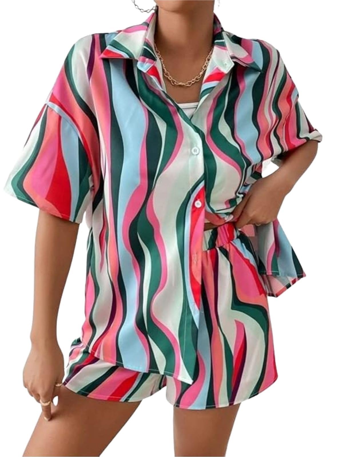 Mens Rayon Co-Ord Set Regular Fit Night Dress (OSLC-MS-6117&SH197_Pink_S)-image-12