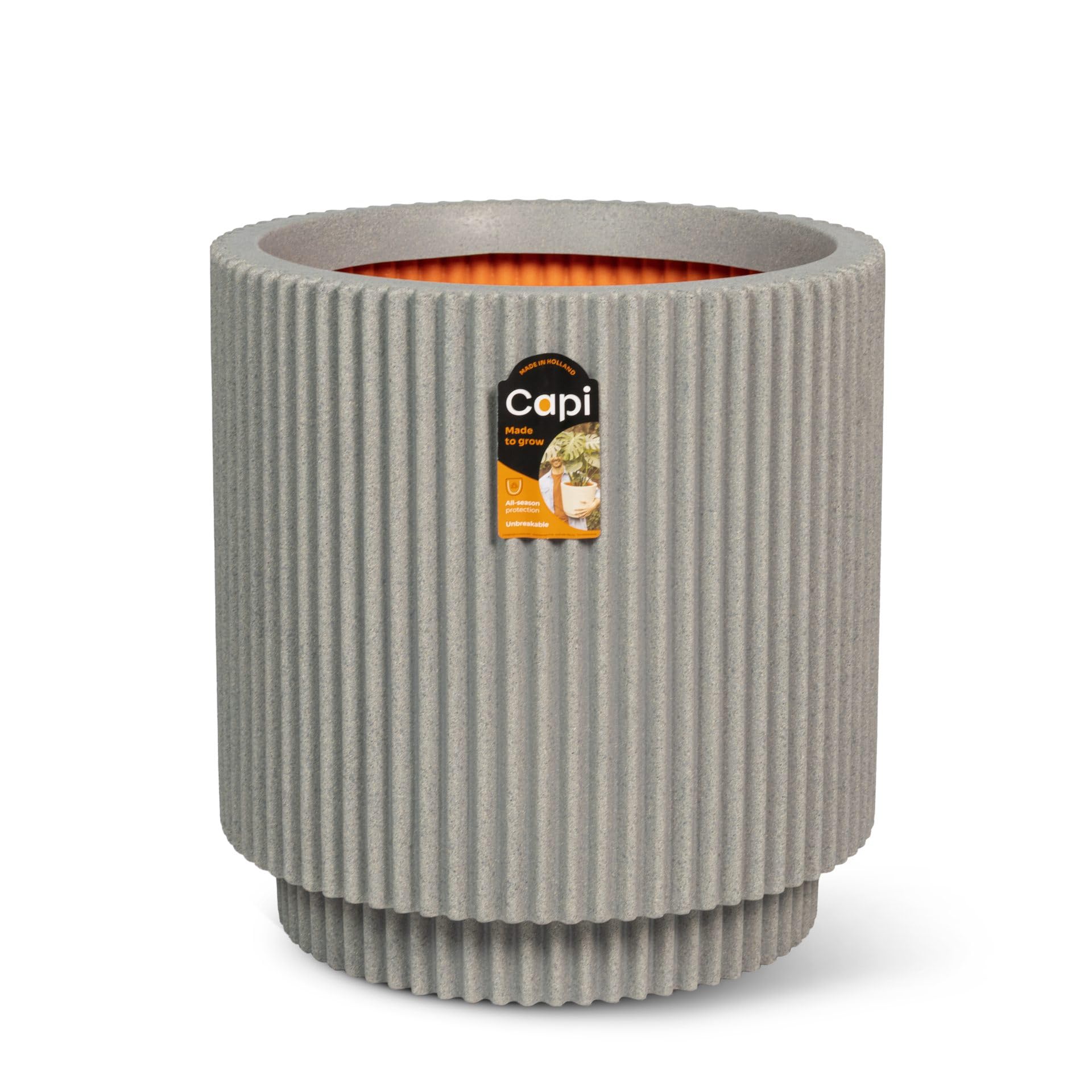 Capi Europe - Vase Cylinder Groove NL - 44x46 - Concrete - Planter for indoor and outdoor use - Shatterproof - KGVCT883