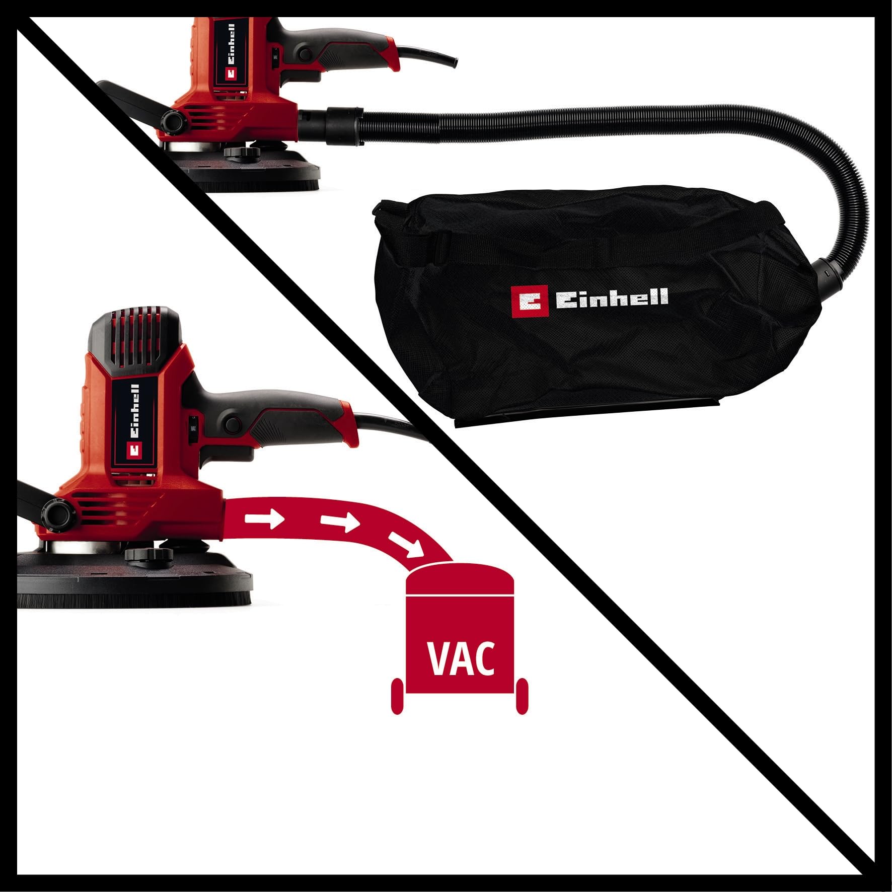 Einhell Smerigliatrice per cartongesso TC-DWS 225 (1220 W, piatto abrasivo con corona a spazzola, aspirazione polvere integrata, 6 x carta vetrata Ø 225 mm),Versione 2024