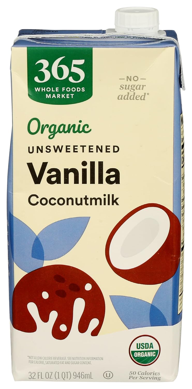 Organic Unsweetened Vanilla Coconut Milk by 365 Whole Foods Market, 32 Fl Oz - Dairy-Free, Carrageenan-Free, Calcium-Rich