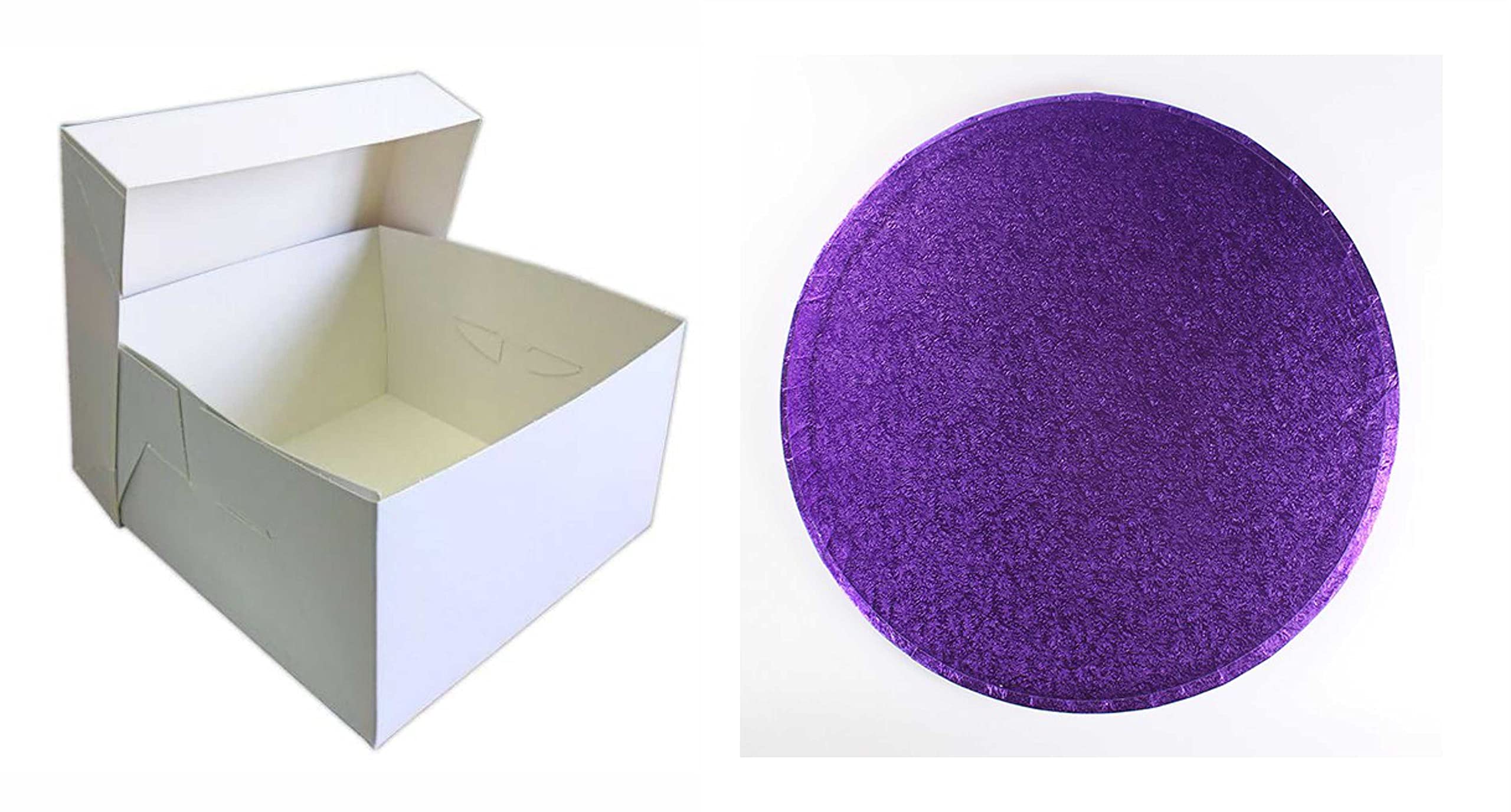 ROUND COLOURED Drum cake BOARD and white transporting BOX (12 Inch, Purple)