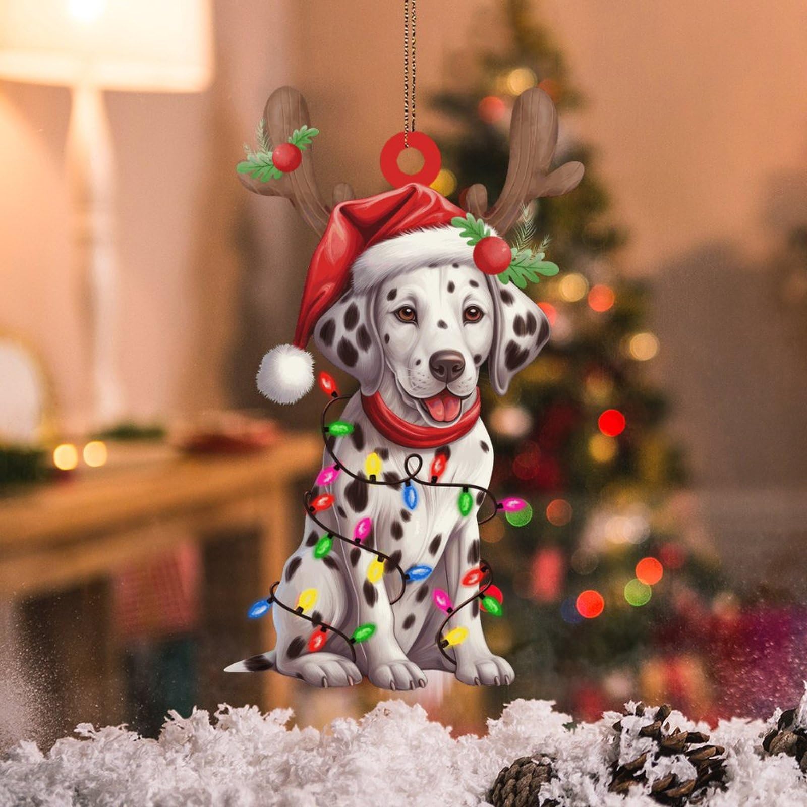 WoGuangis Dalmatian Acrylic Ornament - Xmas Decor Dalmatian Dog Lanterns Christmas Antlers Tree Hanging Puppy Dog Animal Tree Decoration Keepsake