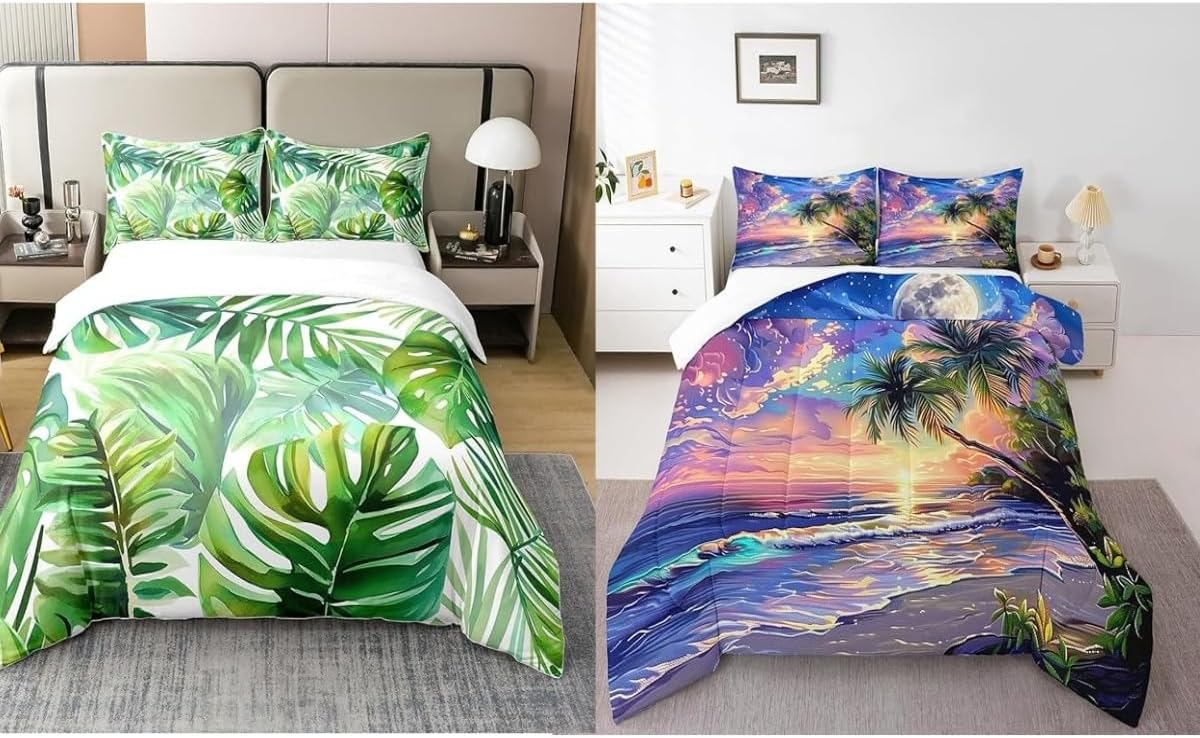 Summer Leaves Cotton Duvet Cover and Comforter Set Full