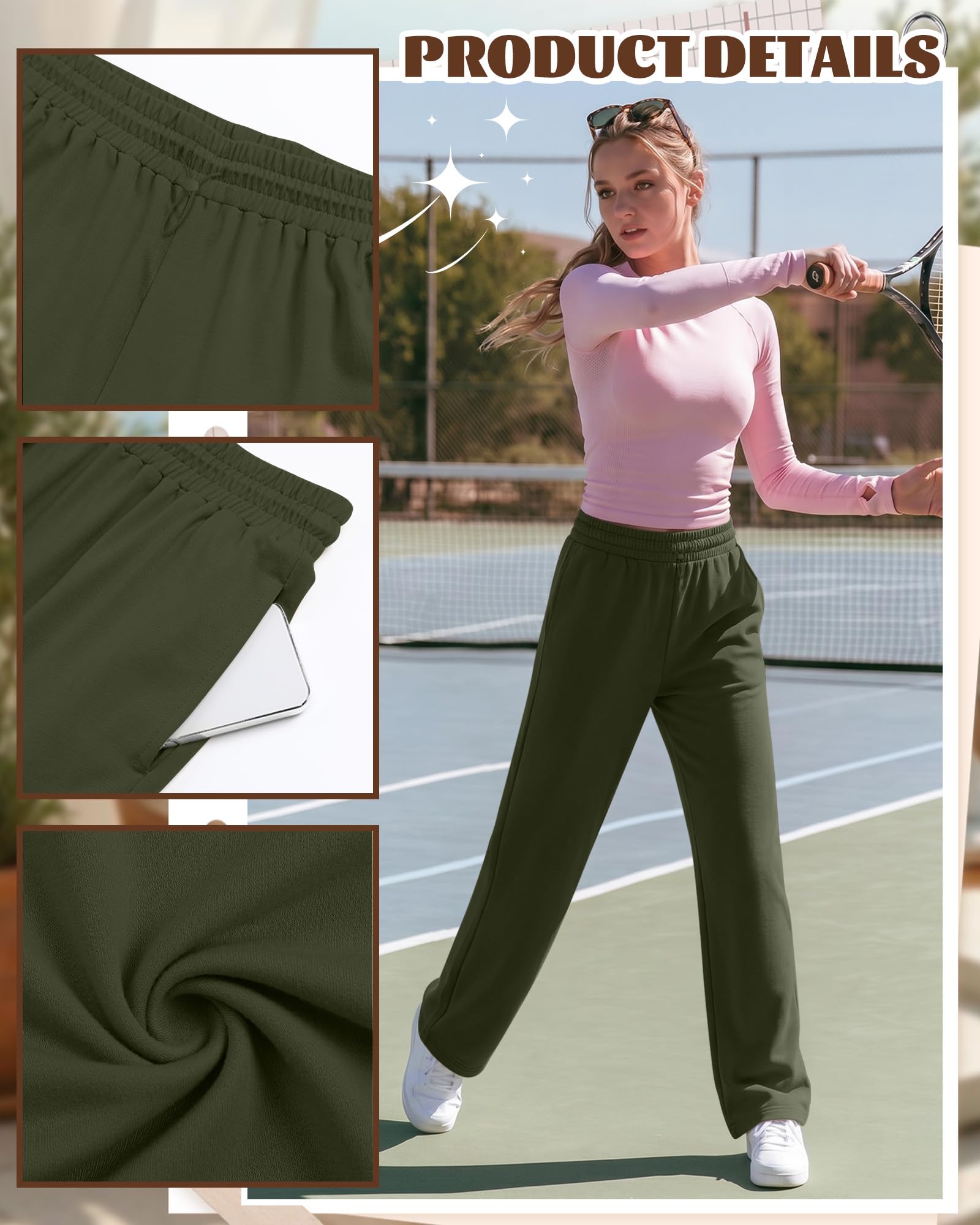Neer Lot de 3 pantalons de survêtement à jambes larges pour femme, taille haute, élastique, baggy long, décontracté, yoga, jogging avec poches