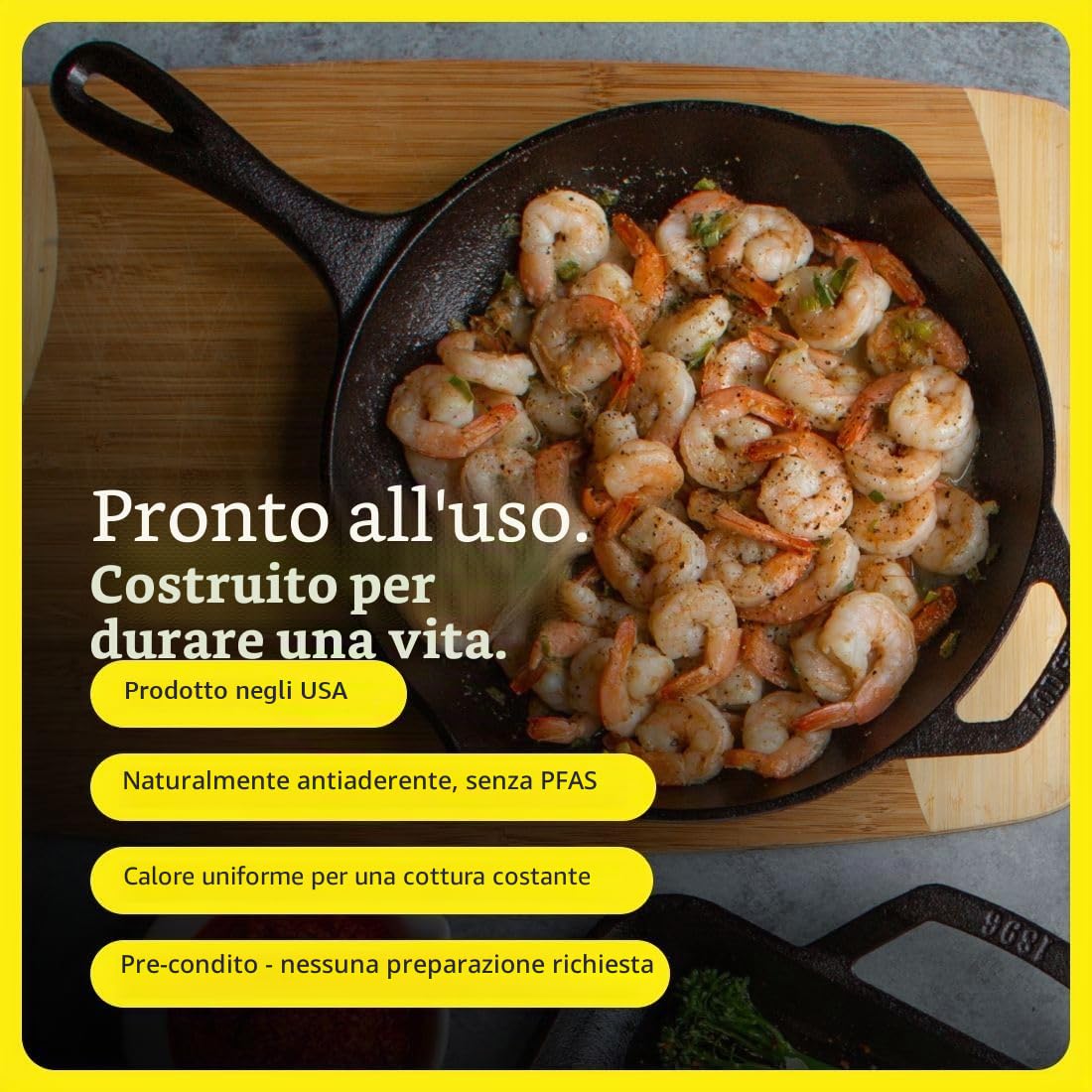 LODGE Set di padelle in ghisa pre-stagionate, 3 pezzi, include padelle da 20,3 cm, 25,7 cm e 30,5 cm