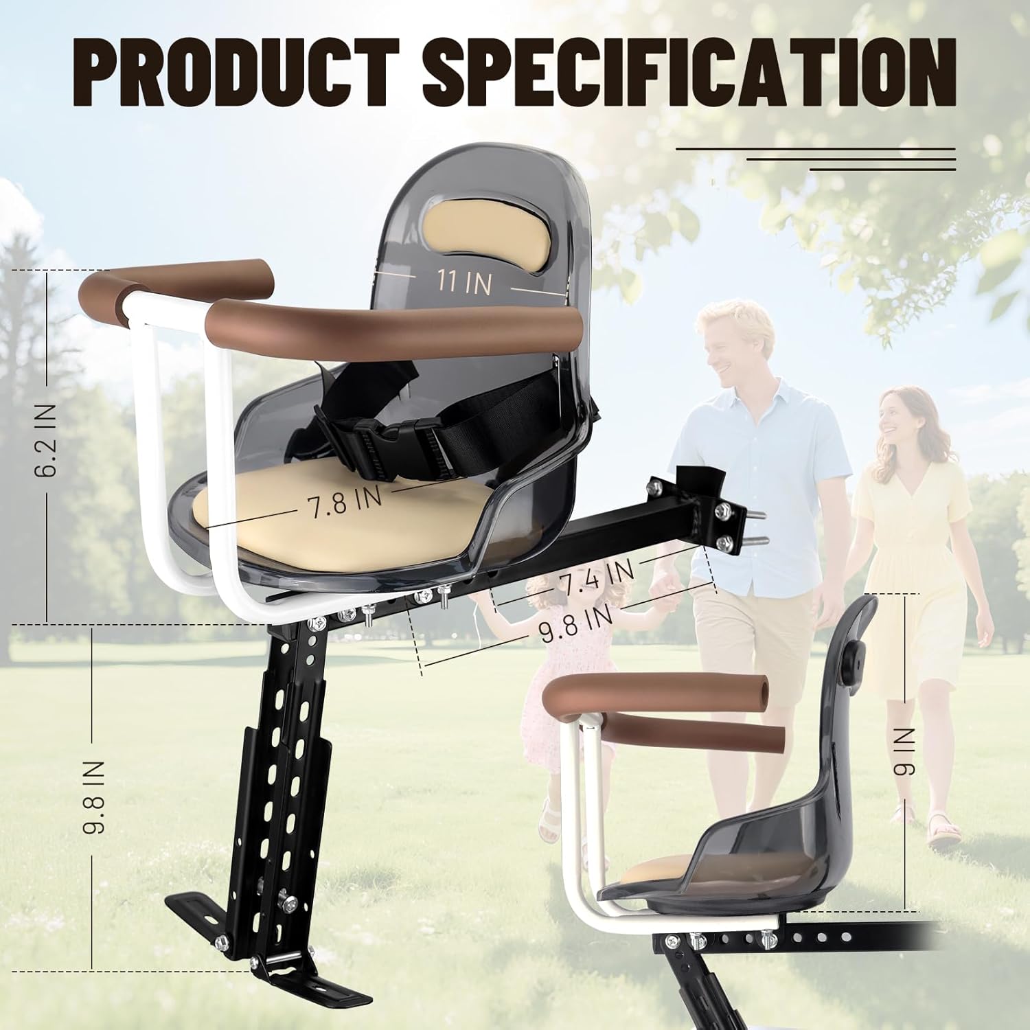 WEEROCK Kids Bike Seat, Front Mounted Baby Bike Seats with Backrest, Safety Belt, Semi-wrap Handlebar, 1-3 Years Toddler Seat for Adult Bicycles, MTB, Folding Bike