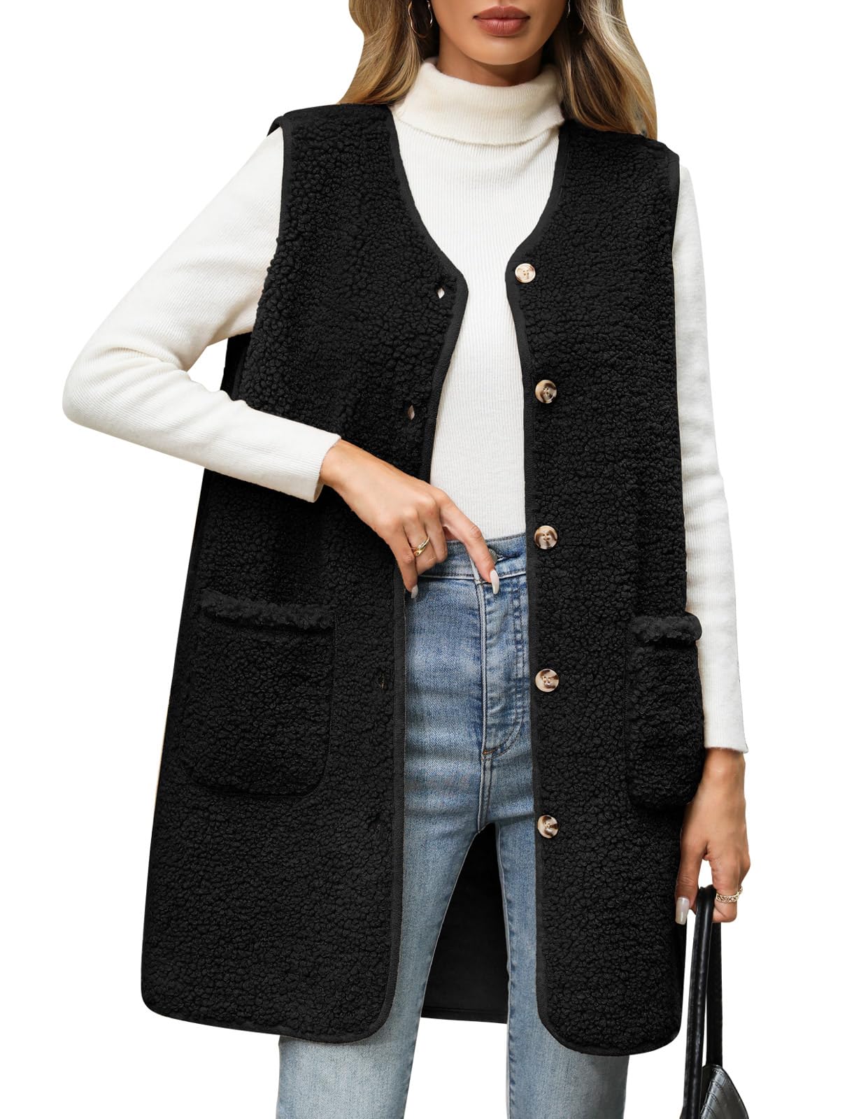 Fleecevest voor dames, winter, lang vest, licht, mouwloos, thermovest