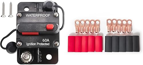 Miniatura 1 de RED WOLF Interruptor de reinicio manual del disyuntor de 60 A, 4 AWG - 38 pulgadas, extremo de cable de batería, terminal de anillo de cobre,