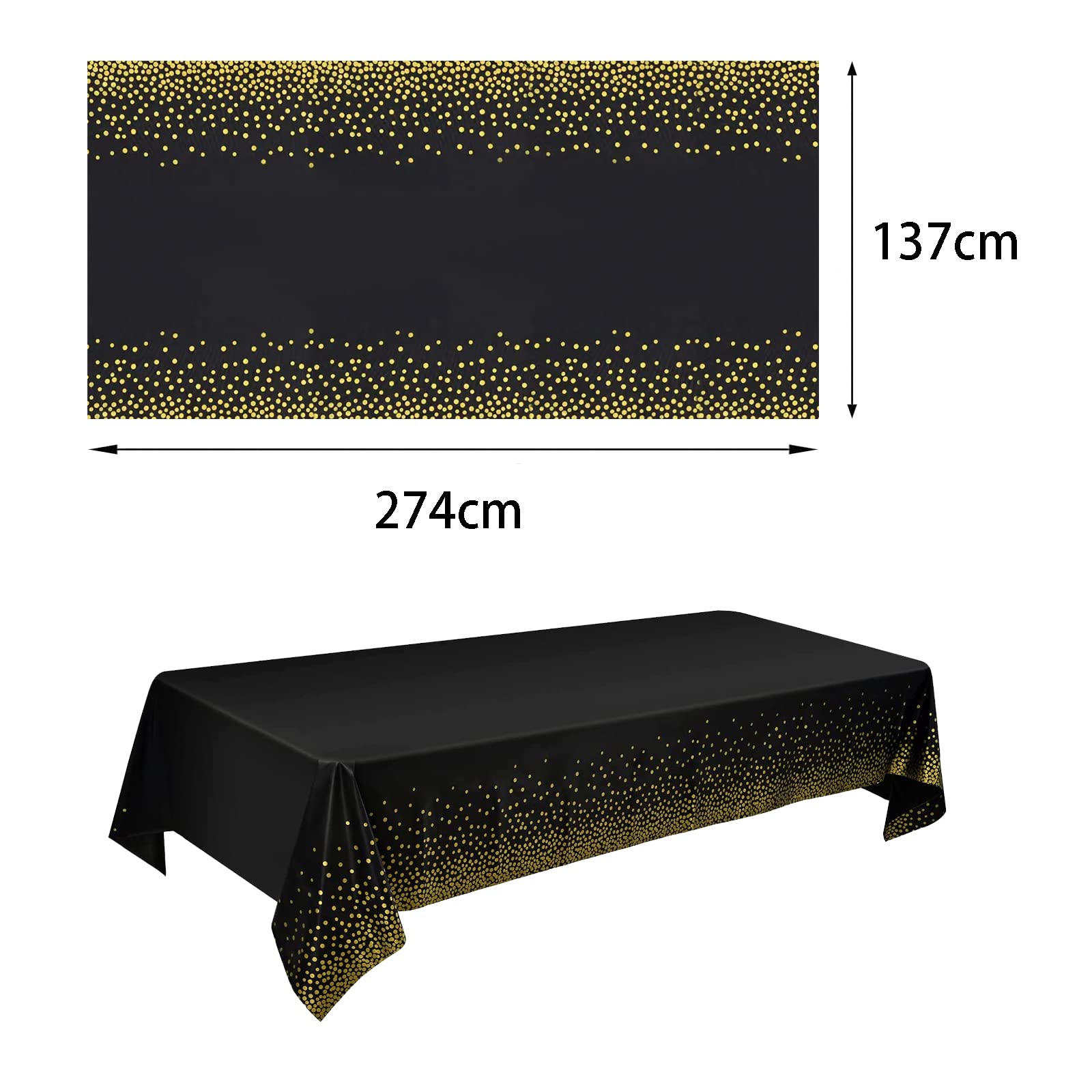 Tovaglie rettangolari per feste, 3 pezzi, 137 x 274 cm, rotolo di carta usa e getta, in plastica, impermeabili, resistenti all'olio, per feste, Halloween, picnic, compleanni, colore nero, a pois