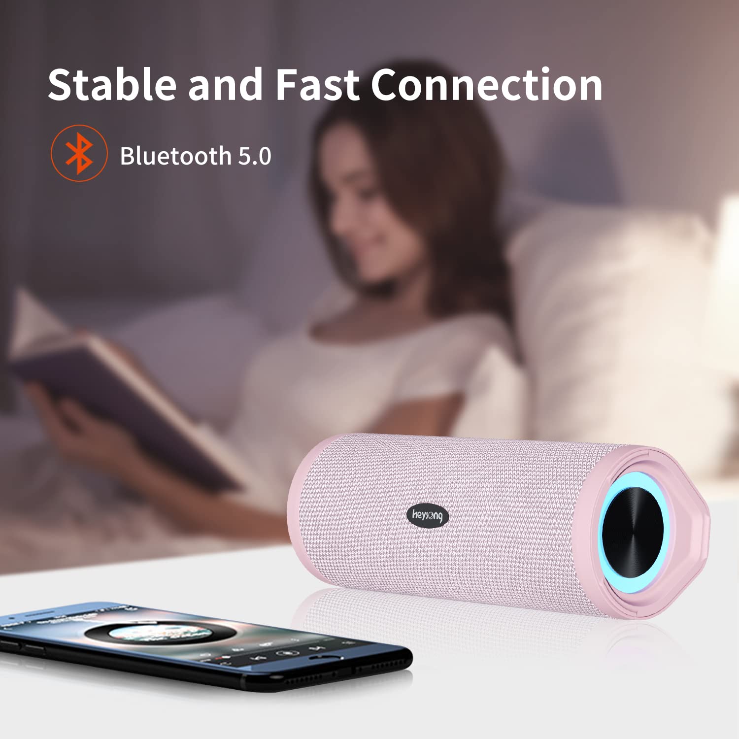 HEYSONG Altoparlante Bluetooth portatile, impermeabile, wireless, altoparlanti esterni con luce LED, bassi migliorati, IPX7 galleggiante, riproduzione 40 ore, scheda TF, stereo wireless per feste,