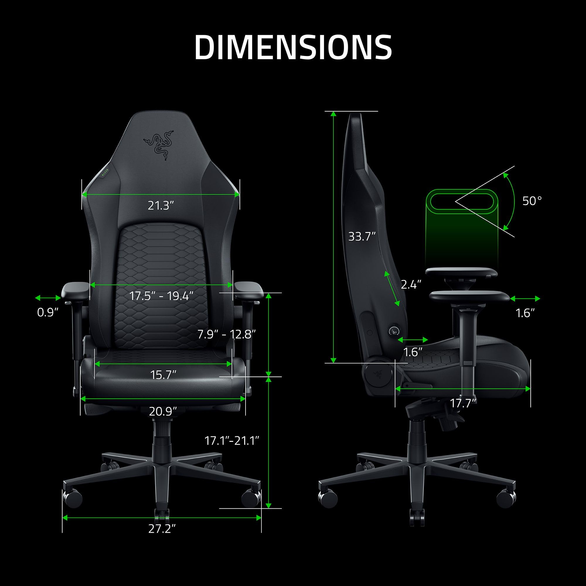 Razer Iskur V2 NewGen - Ergonomischer Gaming-Stuhl mit atmungsaktivem Gen-2 EPU-Leder mit Cooltouch Technologie - Hyperflex Lordosenstütze - breite Schulterbögen und Sitzfläche | Schwarz