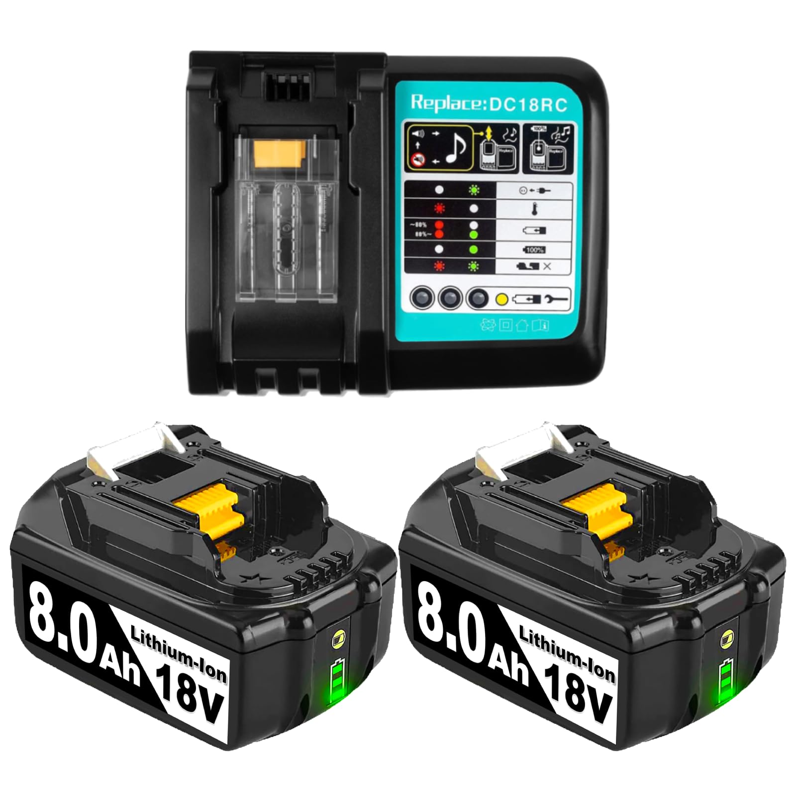 1 Stück 8.0Ah 18V Li-Ion Ersatz für Makita 18V Akku Kompatibel mit Makita Akku 18V BL1860 BL1850 BL1845 BL1840 BL1830 mit LED-Ladezustandsindikator für Kabellose Werkzeuge