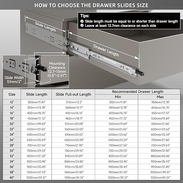 AOLISHENG Guias Correderas Para Cajones Con Freno 650mm Rieles Para Cajones Extensión Completa 50 KG Capacidad Carga Guías Laterales Para Cajones Con Rodamiento de Bolas 1 par (2 piezas) - 2
