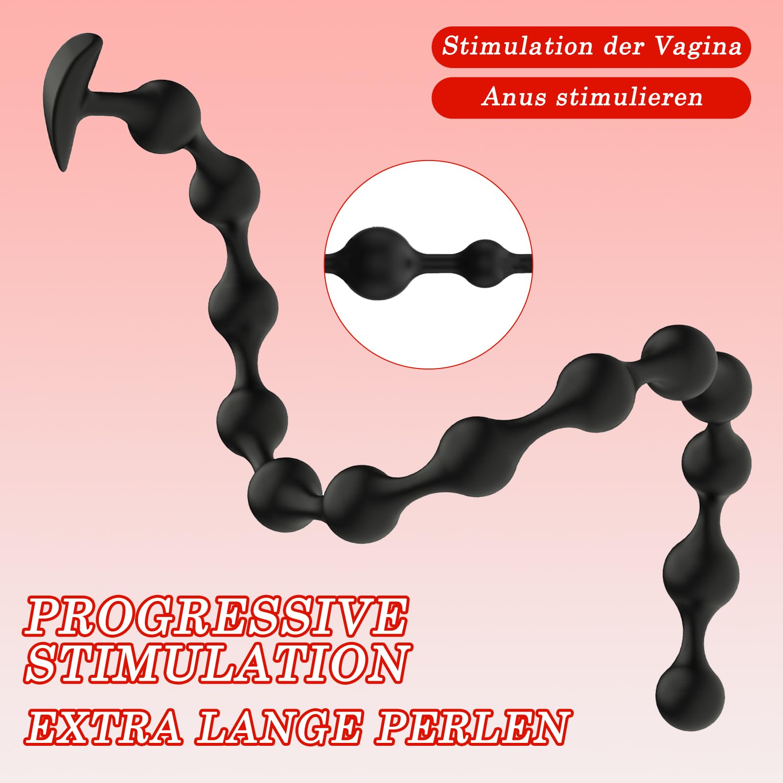 BDSMAGE Plug anale in silicone con 13 palline, Plug anale con catena anale e perline anali per uomini e donne, Dildo anale extra lungo, Gancio anale, Masturbatore anale (B)