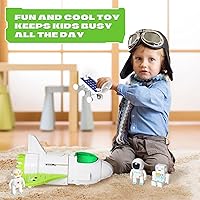 Vista 5 de Jomifin Juguete de nave espacial para niños y niñas, juguetes del transbordador espacial con luces y sonido, figura de 3 astronautas, cabina que se