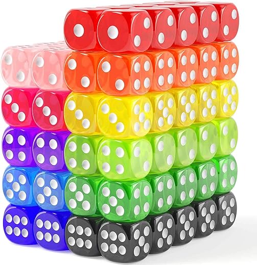 110 Pieces Dice Set, Colored Game Bulk Dices, Colorful Dices, 6 Sided Dice for Classroom Teaching, Board Game, Playing, Rolling, Small Six Sided 11 Color Red, Yellow, Blue, Green and More