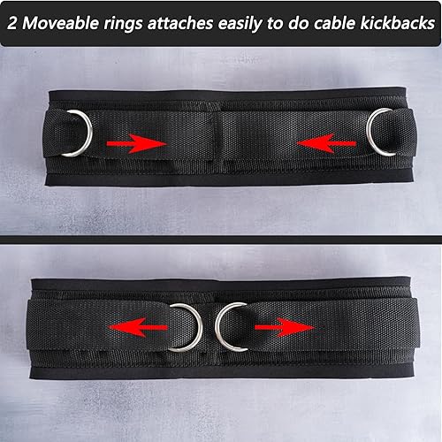 Miniatura 4 de Cinturón ajustable de neopreno suave acolchado con 2 anillos móviles para máquinas de cable, fitness, ejercicio, velocidad, agilidad, entrenamiento