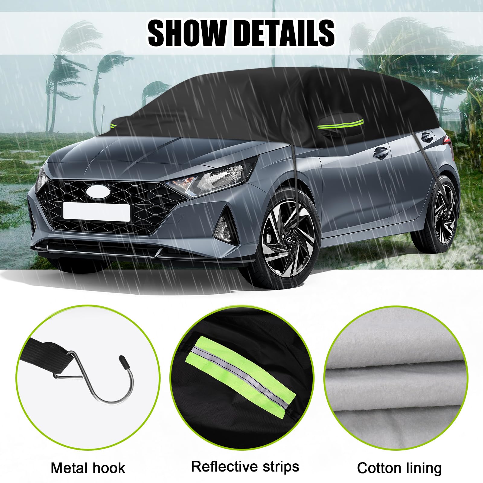 Copertura Auto Impermeabile Sostituzione per Hyundai i20 2008-2025, Copriauto Metà Morbida per Tetto Auto, Mezzo Garage Telone, Copertura Antivento per Tutte Stagioni, Resistente raggi UV