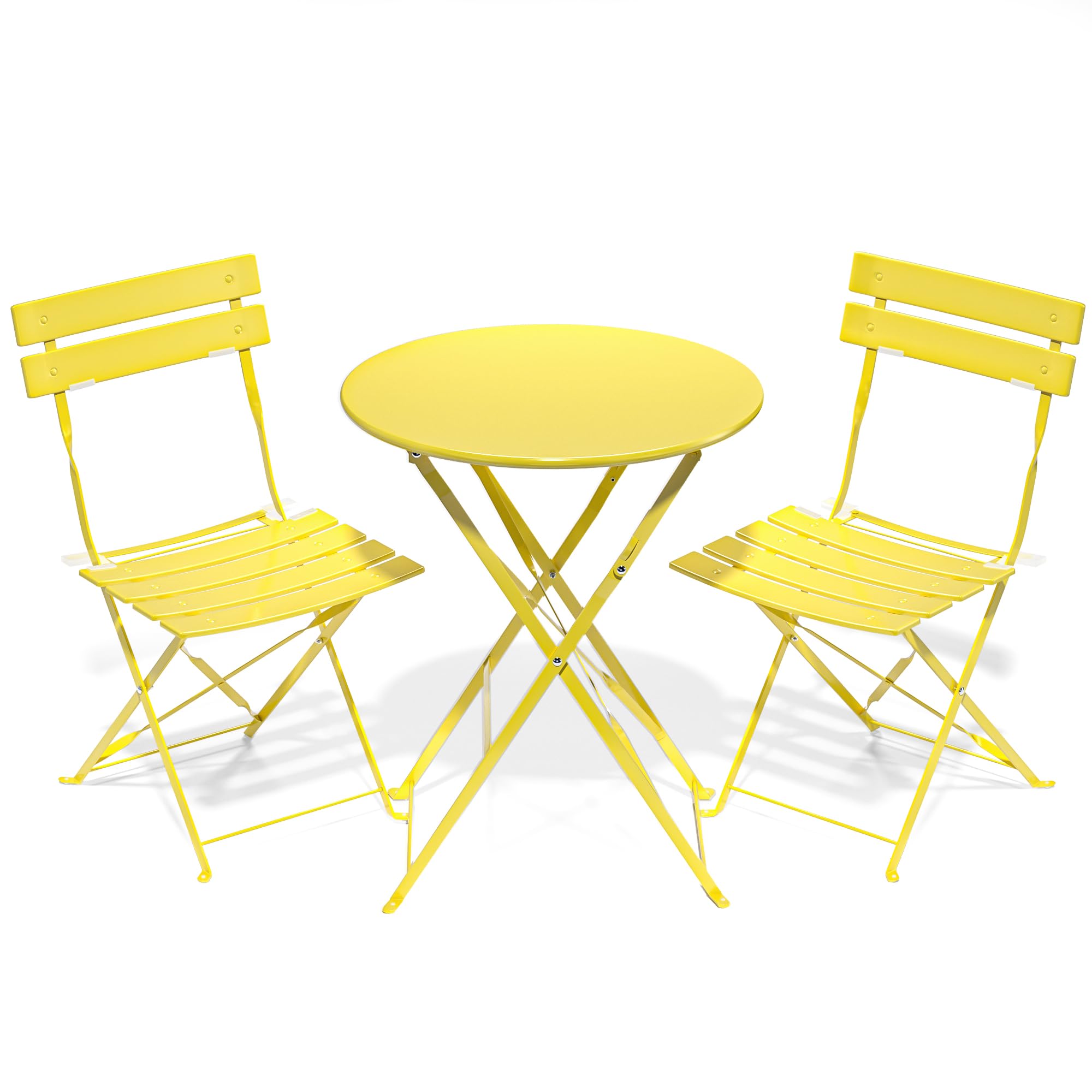 RELAX FIELD Folding Bistro Table and Chairs Set of 2, Balcony Furniture, Outdoor Garden Bistro Set for 2, Small Garden Furniture Set 3 Piece, Yellow