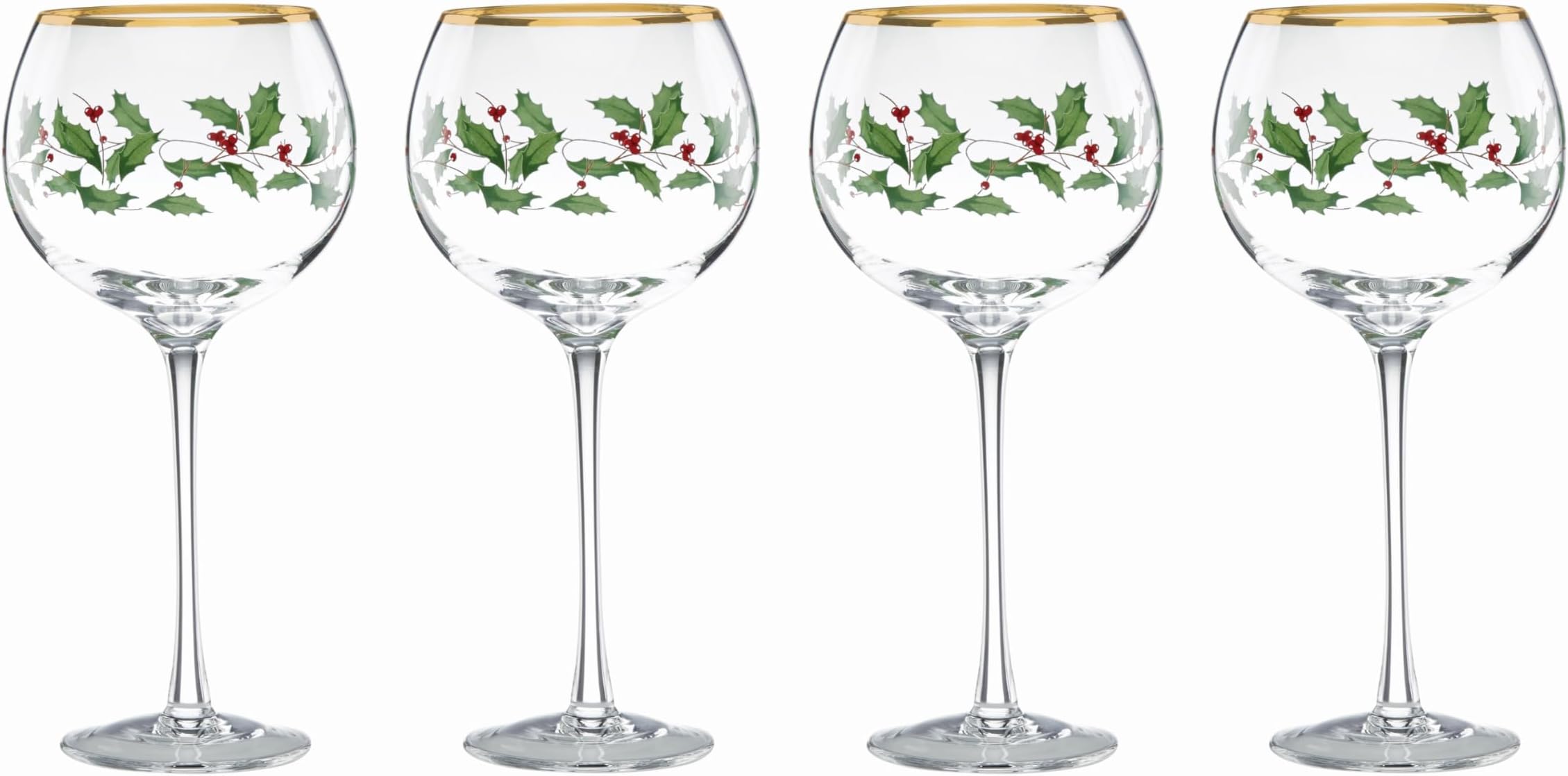 Lenox Drinkware, Holiday 4-Piece Wine Balloon Glass Set, Set Of 4, 14 Fl Oz Capacity, Made From Glass, Festive Red Christmas Design, Hand Wash Only, Christmas Decorations, Winter Decor (4 Piece)