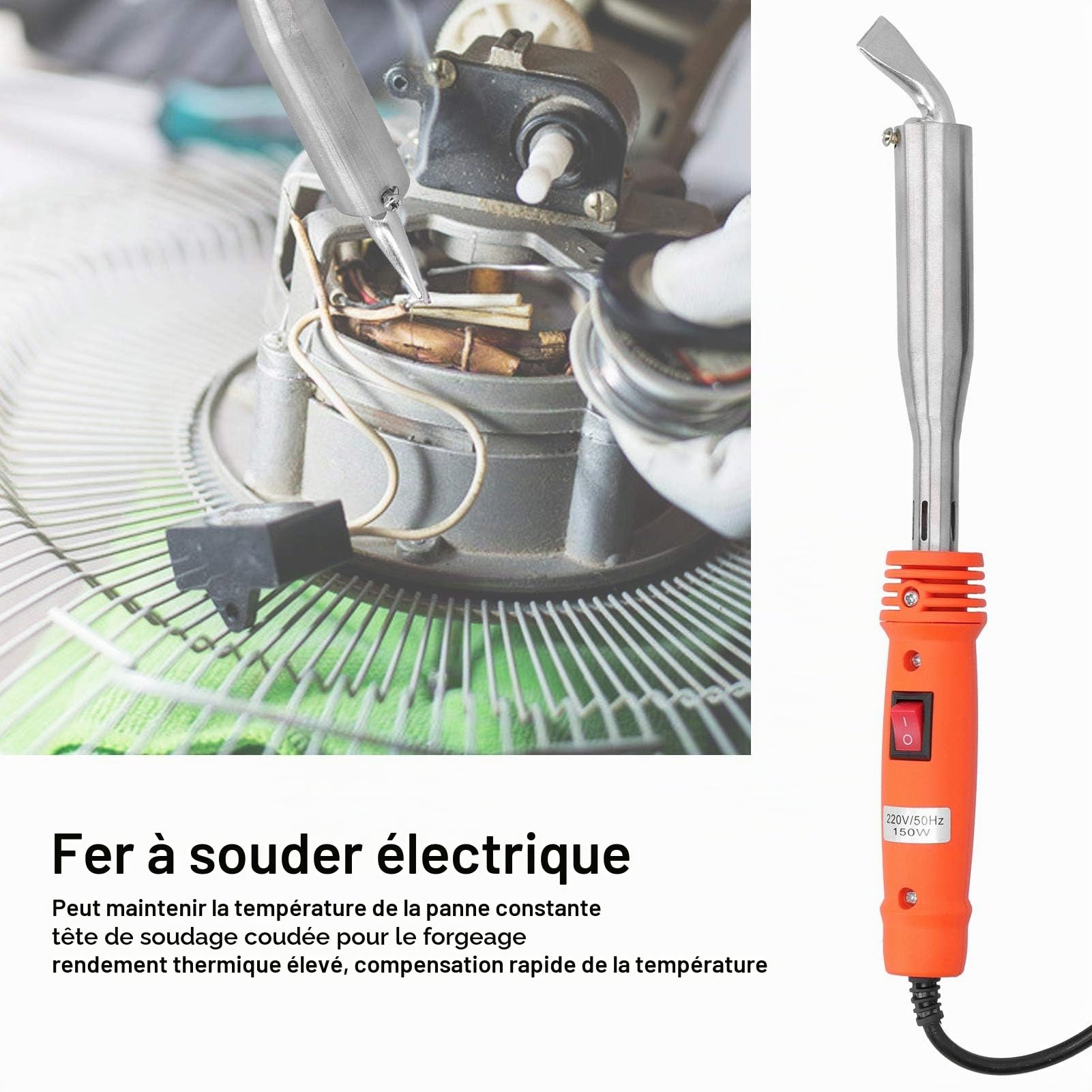 JUMZ Fer à souder 150W, outil industriel professionnel en plastique, tête de soudage coudée, résistance à la chaleur, orange+argent