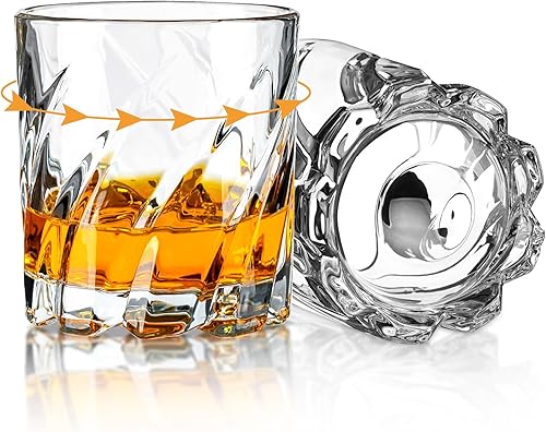 Juego de 2 vasos de whisky giratorios, vidrio antiguo giratorio, bourbon, cóctel, vasos de roca para bar, fiesta y hogar, regalo de whisky para