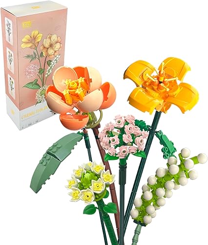 Mini ramo de flores de ladrillos, juego de construcción de flores artificiales, 456 piezas de bloques de construcción, ramo de flores, colección