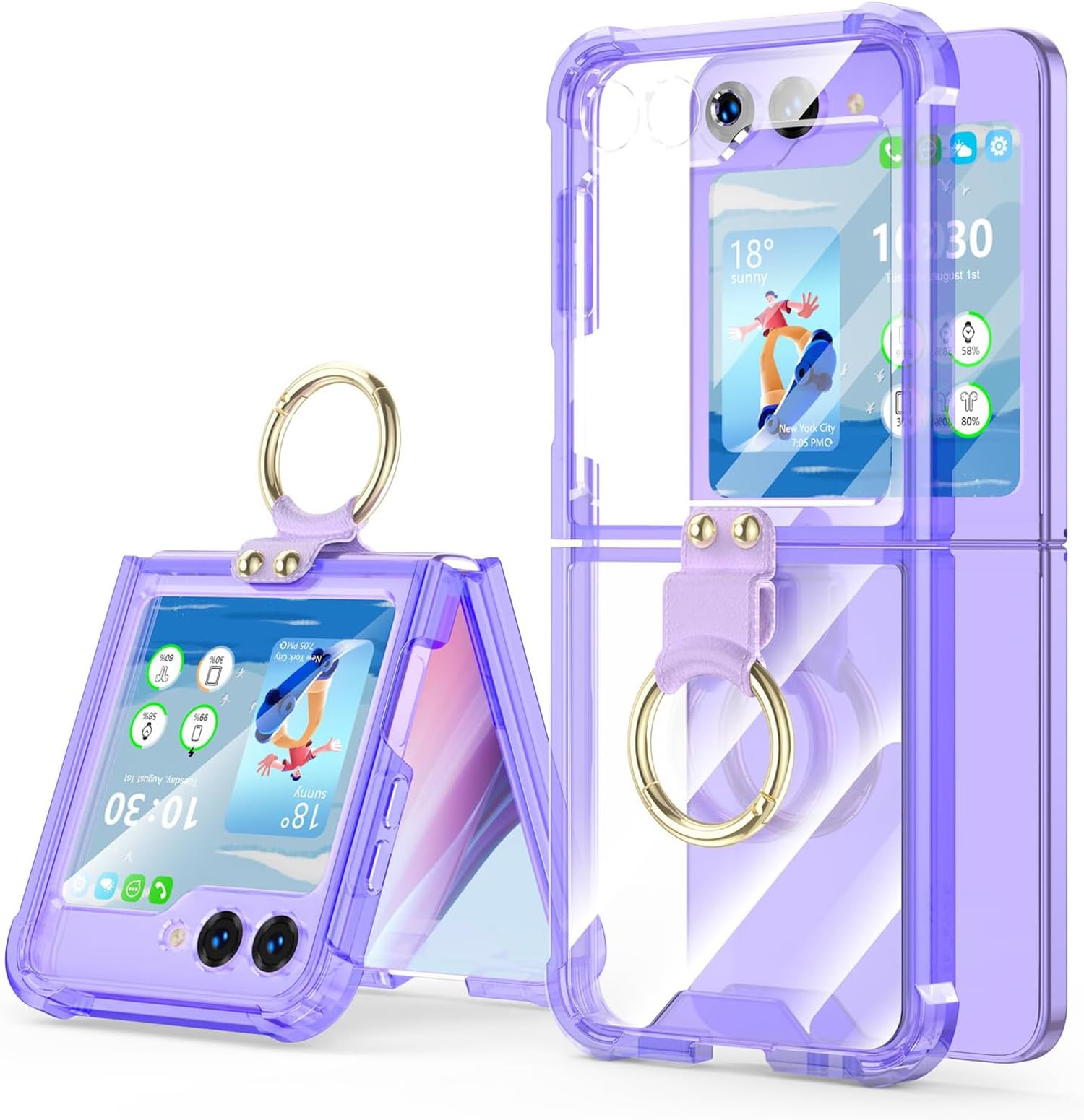 Clear Airbag Ring Back Case for Samsung Galaxy Flip5 / Z Flip 5,Transparent Shockproof Slim Hard Protective Cover (Purple)