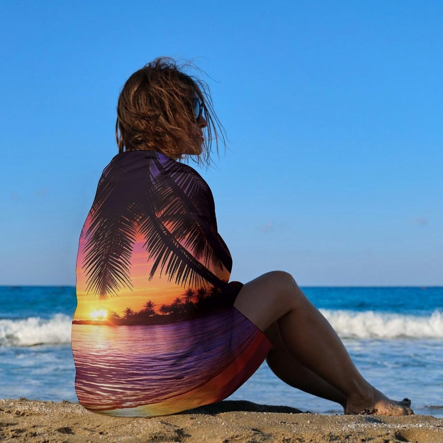 Swimming Towel, Sunset Ocean Printed Fashion Towel,Portable Towel,Durable Towel