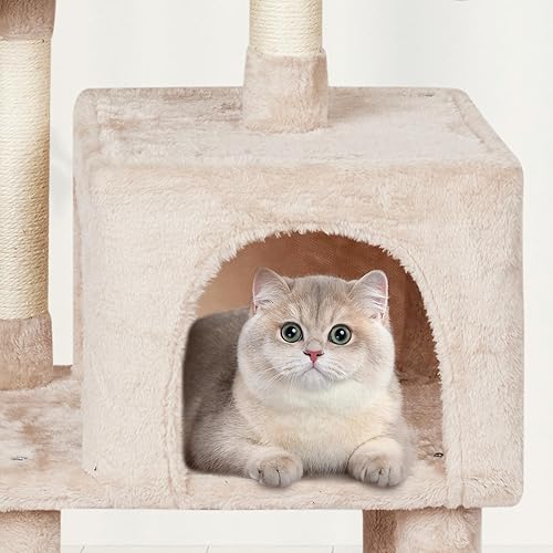 MIAO PAW Cute Cat Tree Tower for Indoor Cat Tower with — side view showing full product dimensions