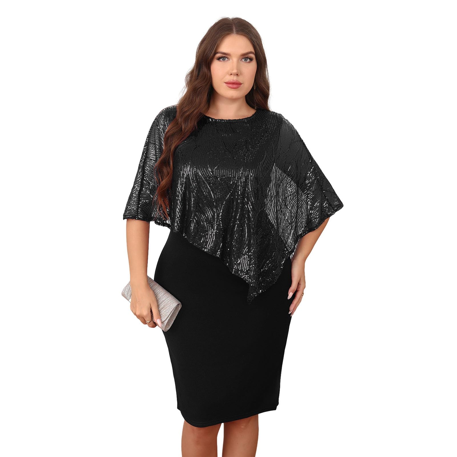Vestido midi sin mangas con lentejuelas para mujer, vestido de tubo ajustado superpuesto de lentejuelas de gran tamaño, elegante vestido formal para fiesta de noche, cóctel, graduación, boda