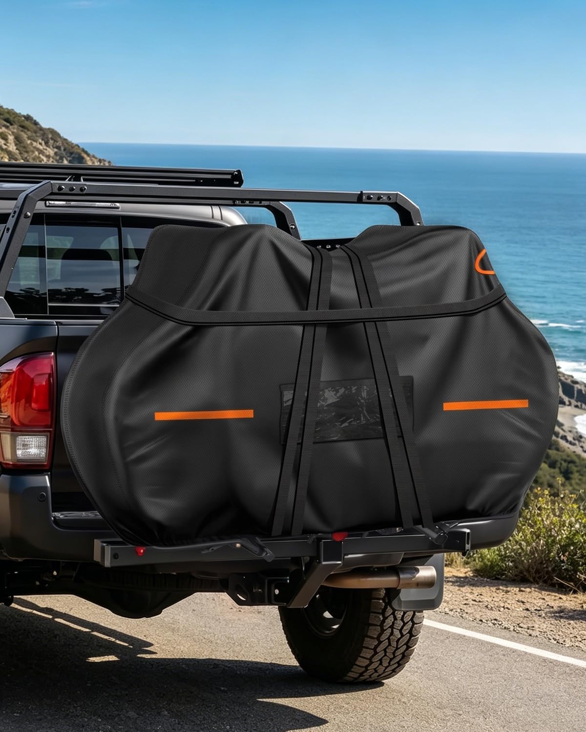 Outdoor Bike Covers for 2 Bikes 900D Heavy Duty Bicycle Cover,Waterproof Windproof Tear-Resistant,Bike Cover for Transport on Rack with Reflective Strips &amp; Straps for Car,Truck,SUV &amp; RV