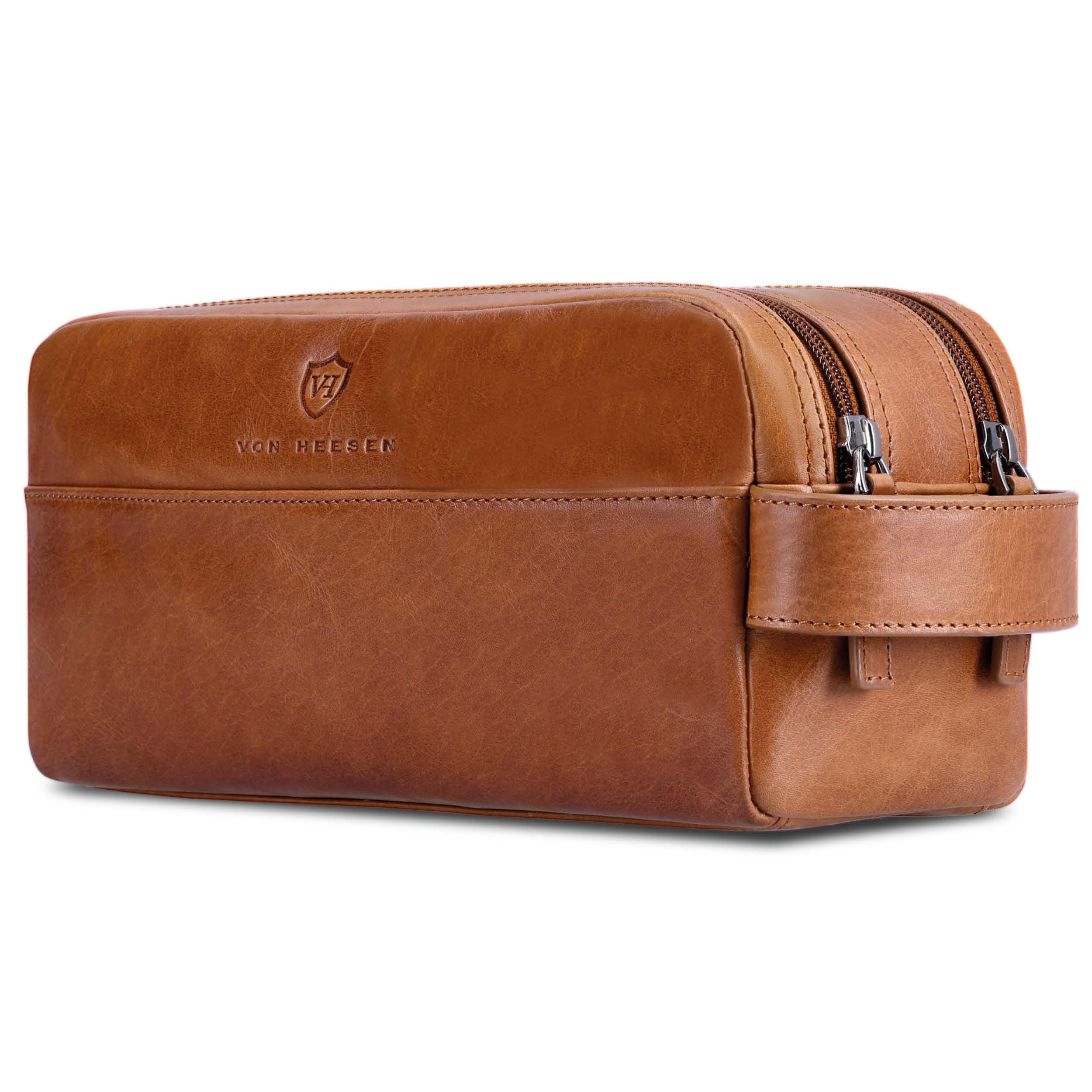 VON HEESEN Kulturbeutel Leder Kulturtasche für Herren & Damen - Echtleder Necessaire ideal zum Reisen - Waschtasche und Kosmetiktasche