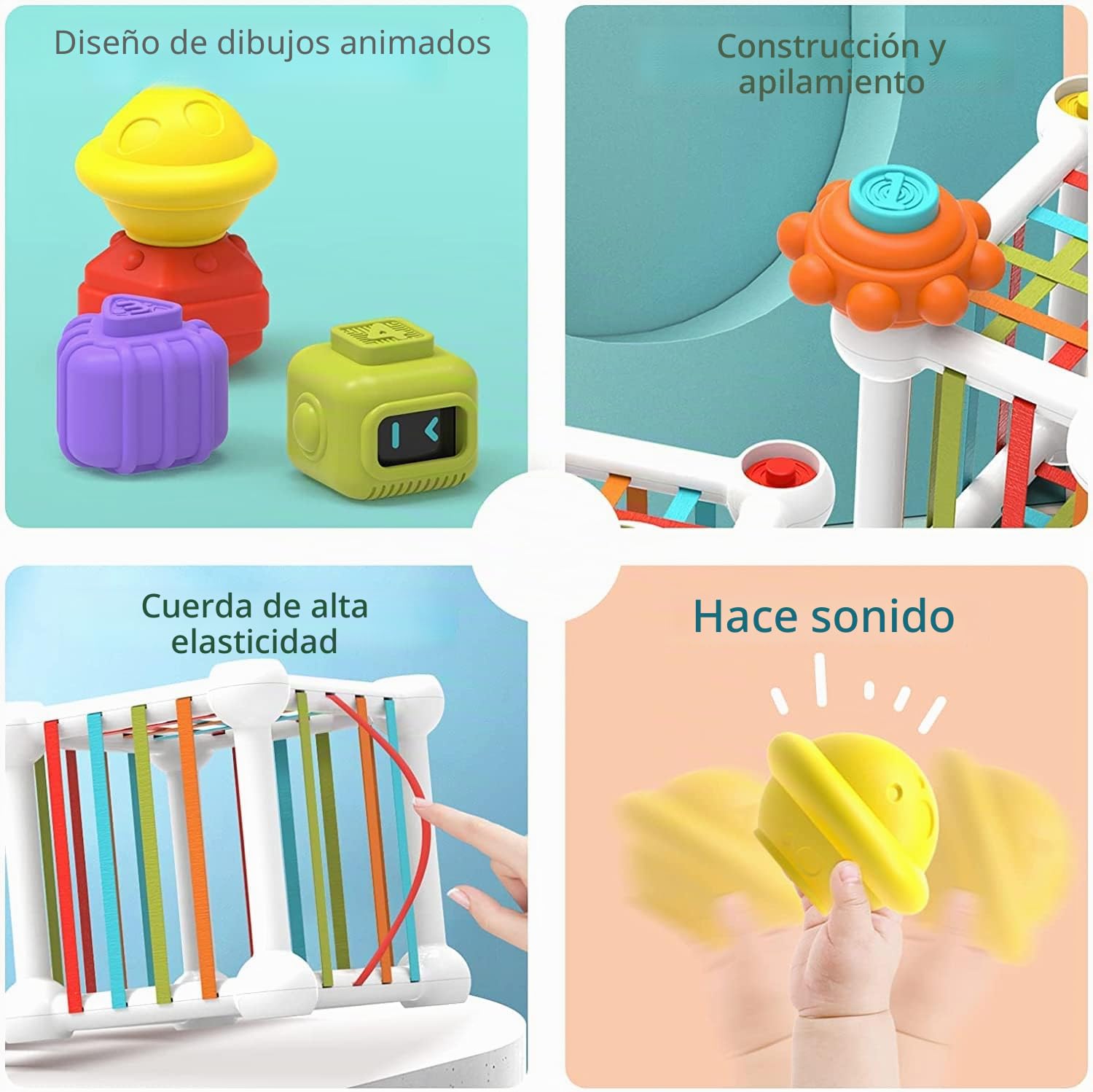 Montessori Juguetes para Bebés (12 Piezas), Cubos de Habilidades Motoras, Juegos Educativos Juguetes para Niños Juego de Clasificación de Formas, con 3 Trompos y 6 Formas Multisensoriales