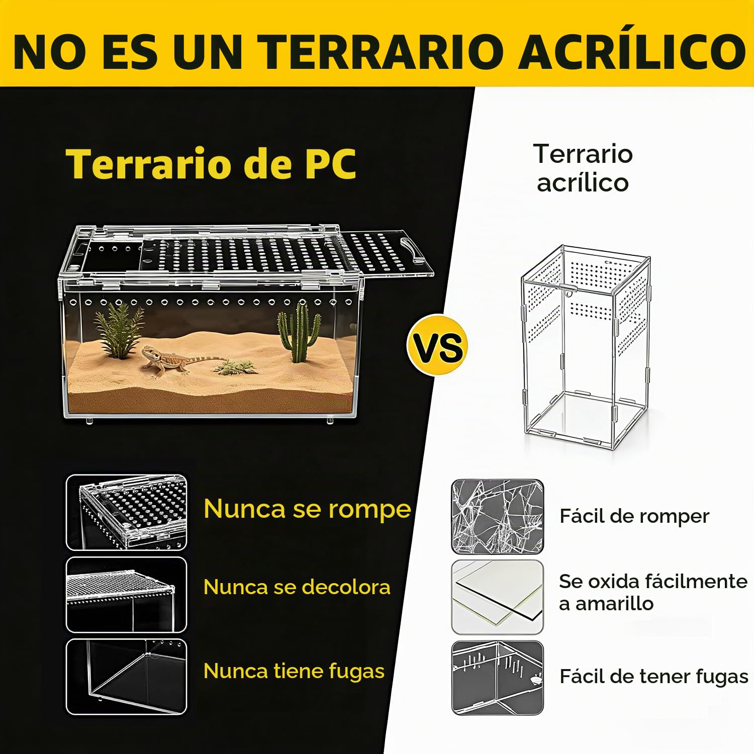 Terrario para Reptiles PC, Recinto para Tarántulas, Tanque para Arañas con Botón Magnético. Terrario para Lagartos de 30x20x15 cm, Tanque de Cría de Reptiles para Insectos, Peces, Cangrejos Ermitaños