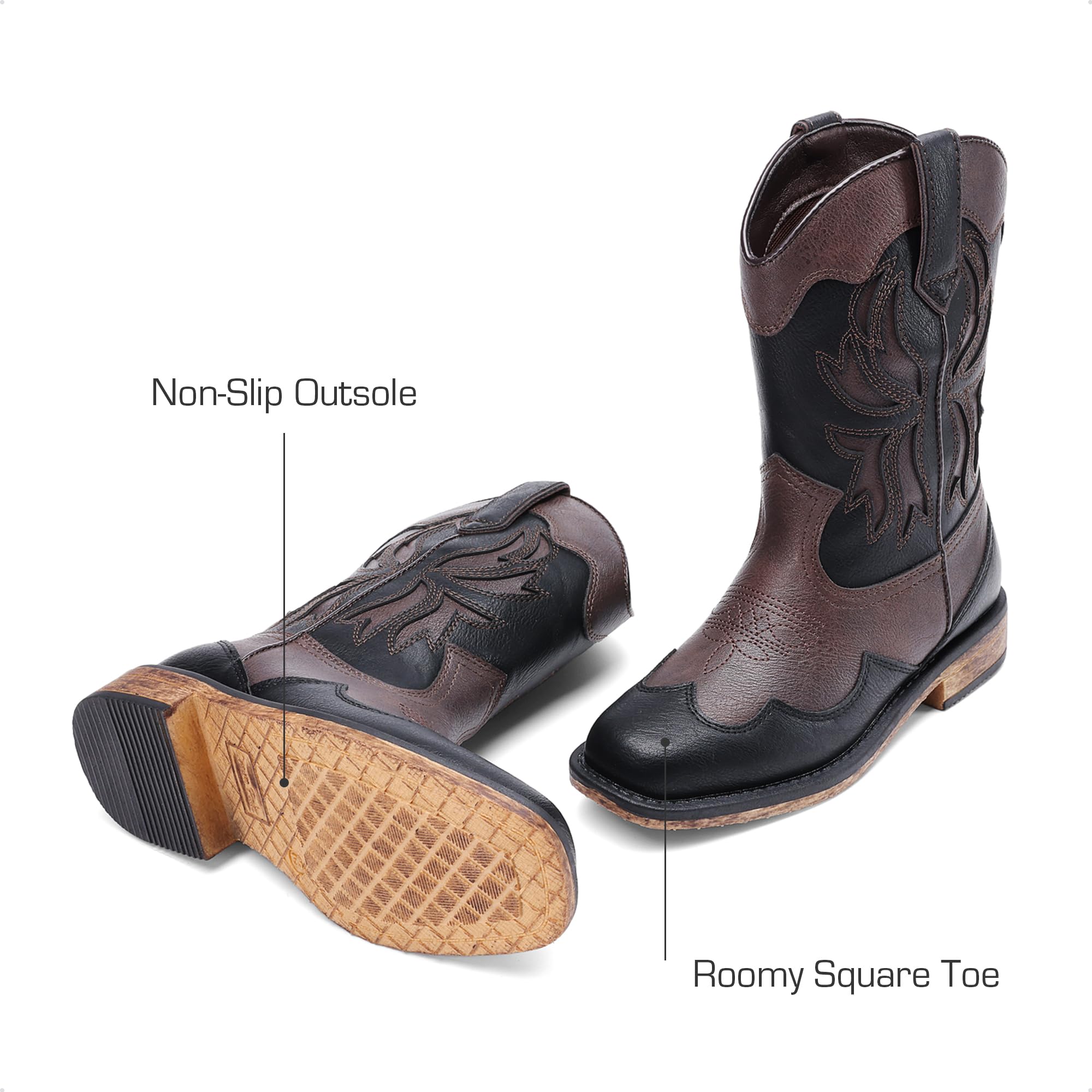 DREAM PAIRS Bottes de cowgirl pour filles et enfants - Bout carré - Mi-mollet - Chaussures d'équitation tendance occidentale pour tout-petit/petit enfant/grand enfant