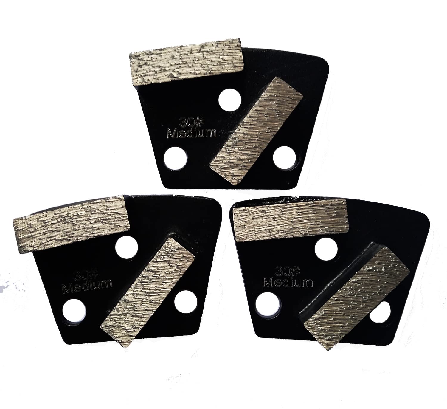 3 Pcs Trapezoid 3 Hole Genenal Sintering Diamond Grinding Disc Block Medium for Concrete Epoxy Floor Grinding Machine (30#)