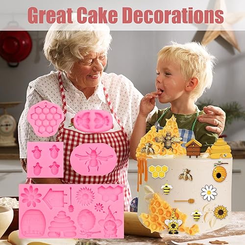 Miniatura 5 de Moldes de silicona para chocolate de abejas de abejas, 5 unidades, girasoles y miel, moldes de resina para decoración de pasteles, dulces, azúcar,