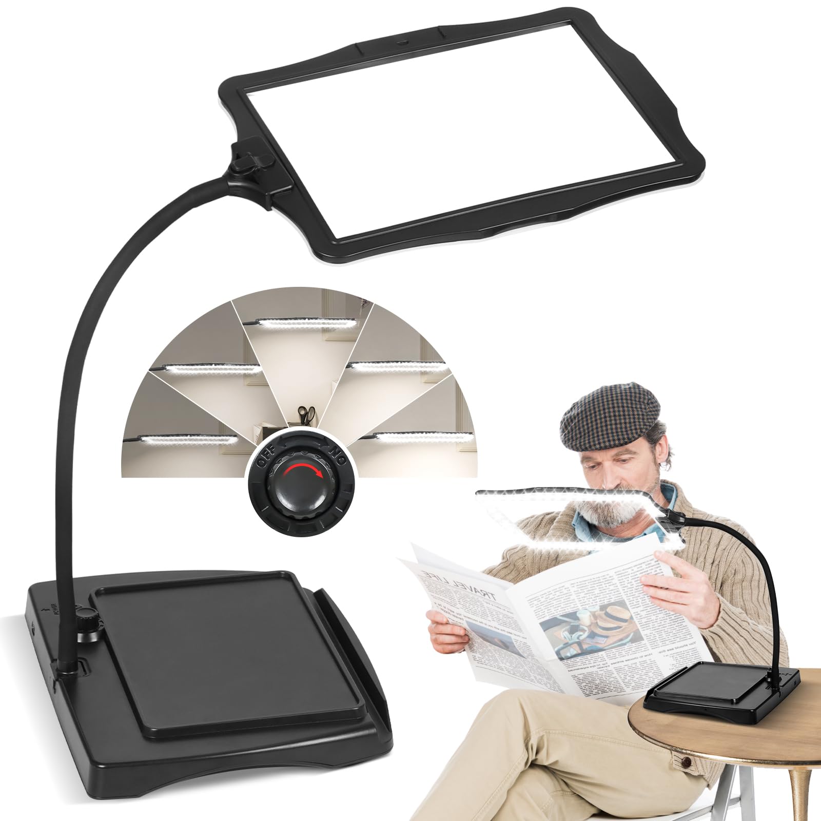 Magnifying Glass with Light and Stand 50 Ultra-Bright LEDs Large Magnifying Lamp 360° Flexible Gooseneck Magnifying Glass with Stand Hands Free Magnifier Glasses for Sewing Reading Crafts Seniors 10.6 x 7.9 inch