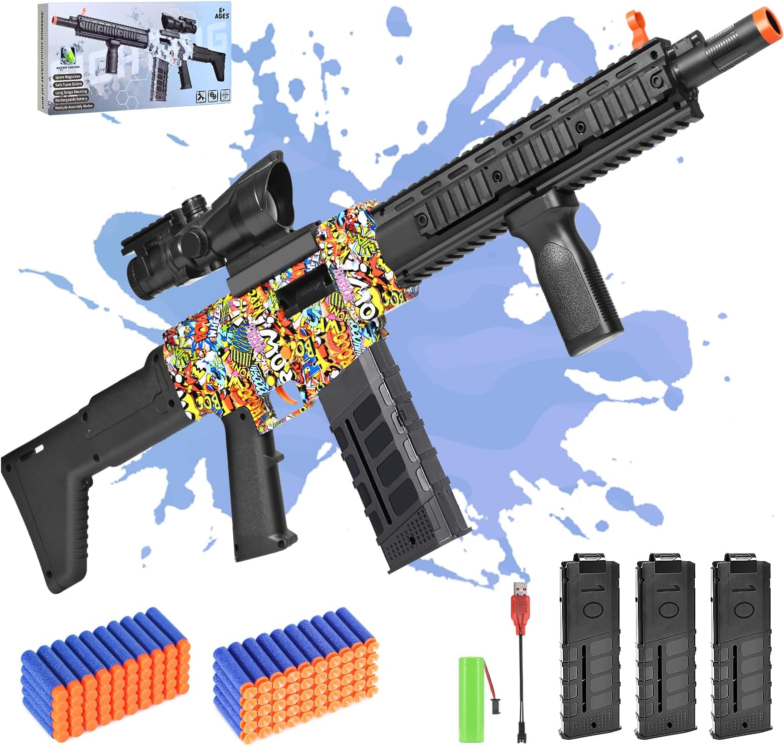 Realistic Sniper Rifle Toy Guns for Nerf Guns Bullets, Electric Foam Blaster Toy Set with Scope, 100 Soft Darts and 3 Magazines, Kids Semi Automatic Machine Toy Gun for Boys 8-12 Old